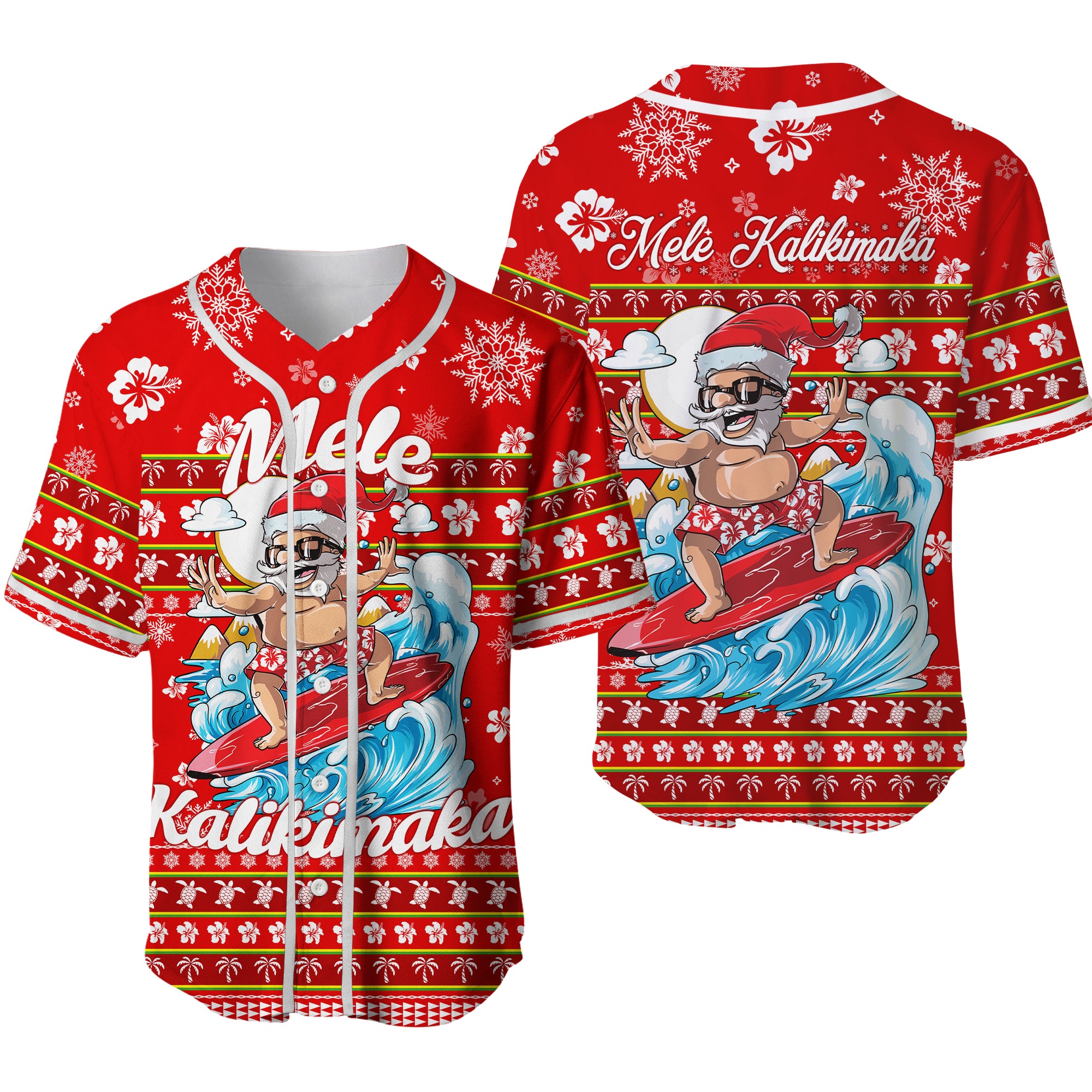 Hawaii Christmas Santas Surf Mele Kalikimaka Baseball Jersey - LT2 RED - Polynesian Pride