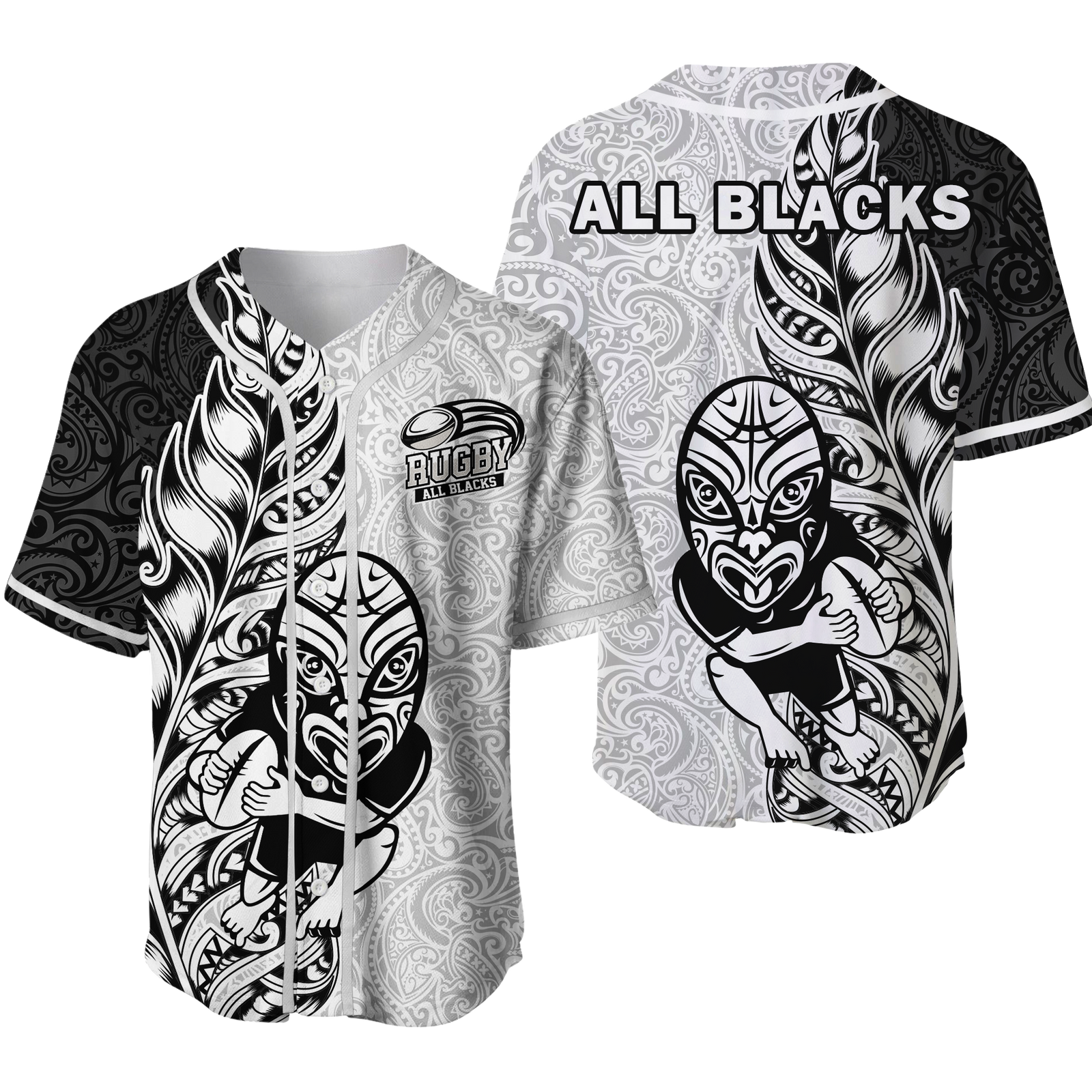 New Zealand Maori All Black Rugby Baseball Jersey - LT2 WHITE - Polynesian Pride