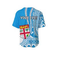 (Custom Personalised) Fiji Basebal Jersey Masi Tapa Patterns Blue Style LT6 - Polynesian Pride