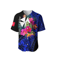 Wallis and Futuna Baseball Jersey Hibiscus Blue No.1 Color LT6 - Polynesian Pride