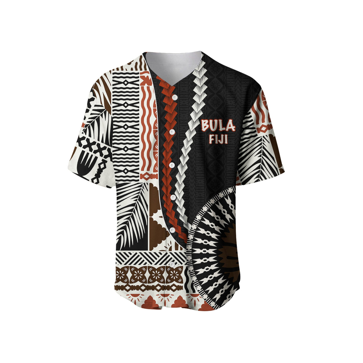 (Custom Personalised) Bula Fiji Basebal Jersey Masi Tapa Patterns Style LT6 - Polynesian Pride