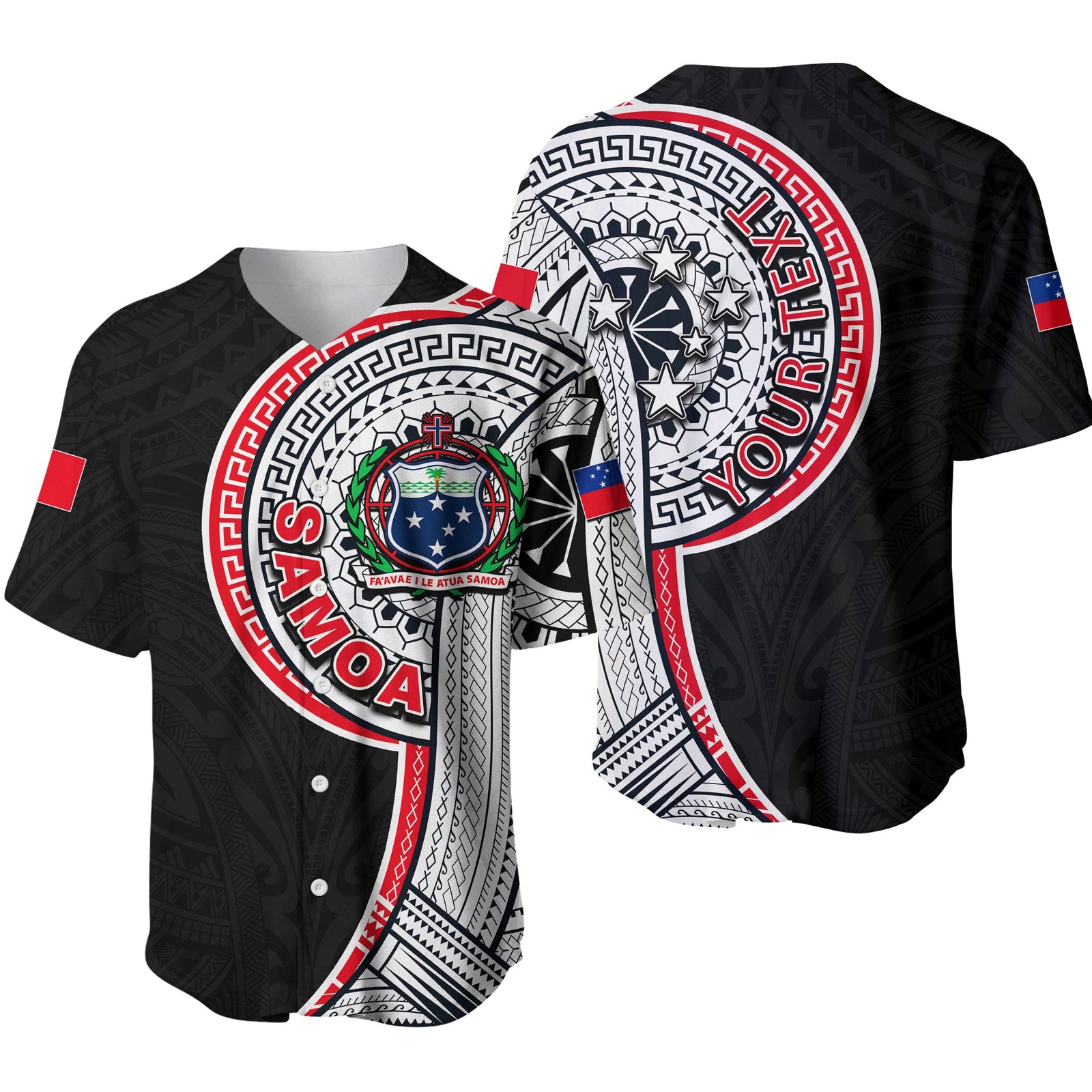 (Custom Personalised) Samoa Tribal Tattoo Baseball Jersey No.4 LT6 Black - Polynesian Pride