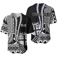 (Custom Personalised) Fiji Basebal Jersey Masi Tapa Patterns Black Style LT6 Black - Polynesian Pride