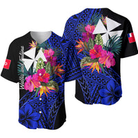 Wallis and Futuna Baseball Jersey Hibiscus Blue No.1 Color LT6 Blue - Polynesian Pride