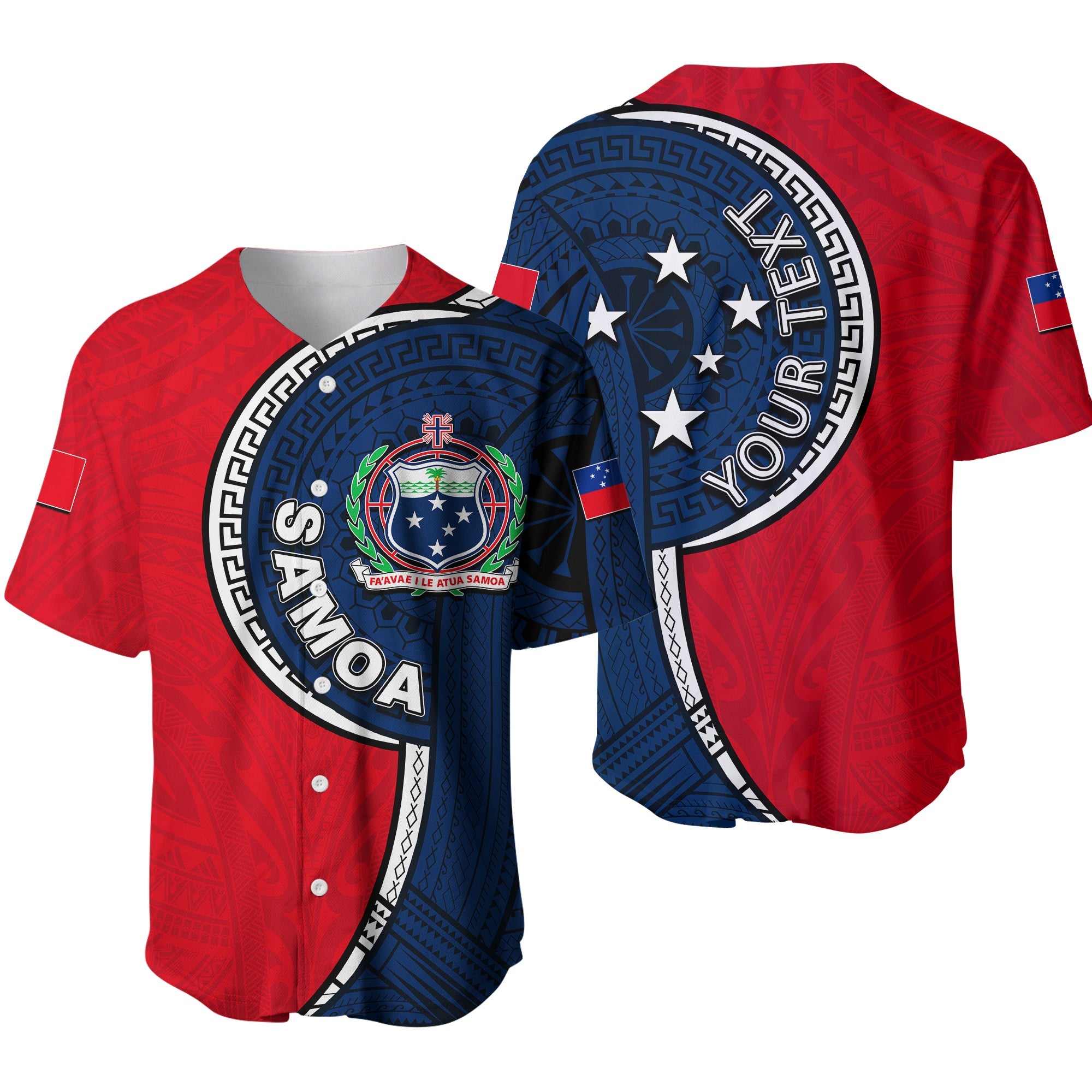 (Custom Personalised) Samoa Tribal Tattoo Baseball Jersey No.1 LT6 Red - Polynesian Pride