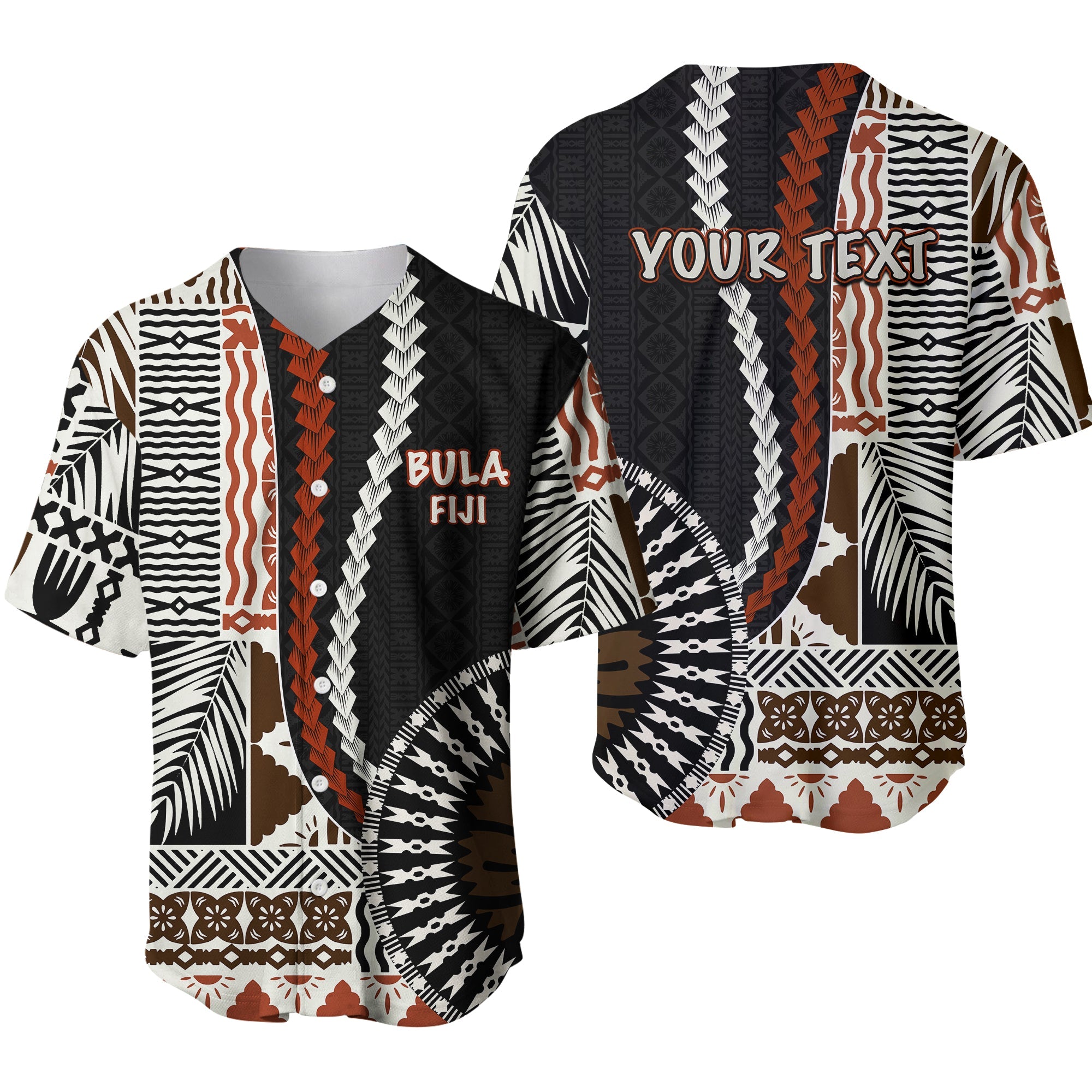 (Custom Personalised) Bula Fiji Basebal Jersey Masi Tapa Patterns Style LT6 Art - Polynesian Pride