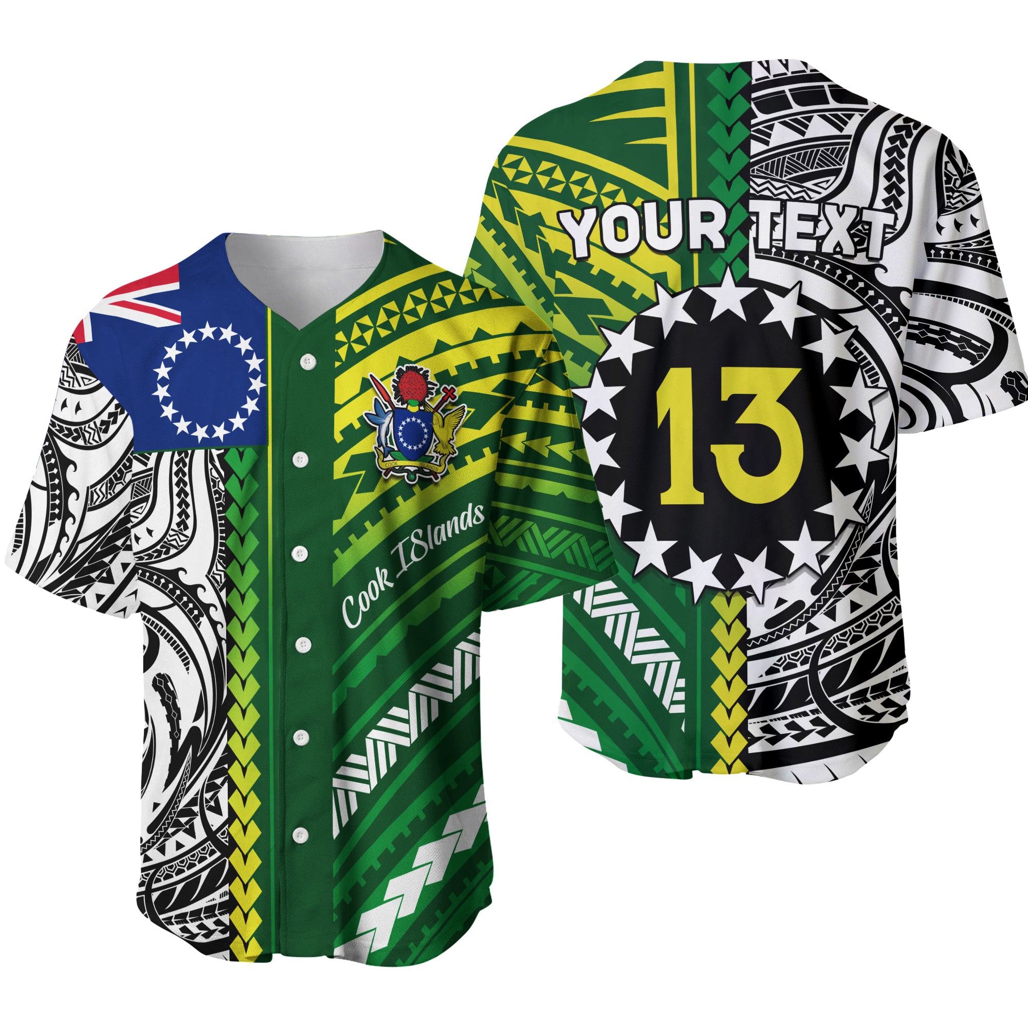 (Custom Personalised) Cook Islands Unique Baseball Jersey Polynesia Pattern - Custom Text and Number LT13 Green - Polynesian Pride