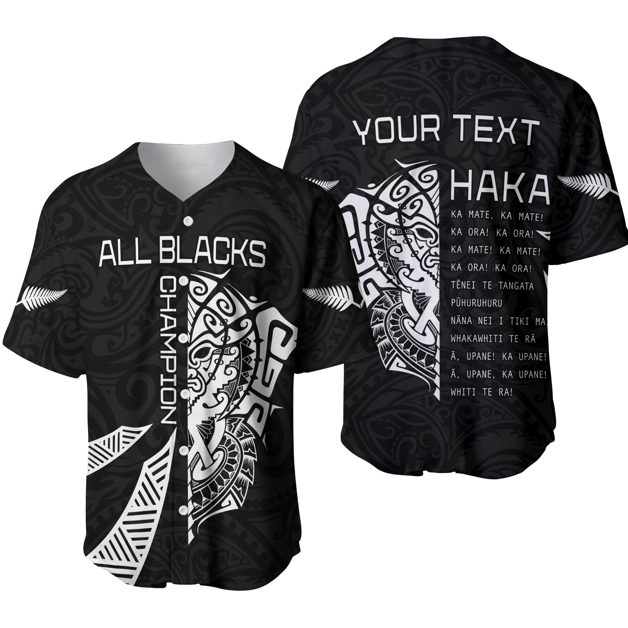 (Custom Personalised) New Zealand Rugby Baseball Jersey Haka All Black mix Ta Moko LT13 Black - Polynesian Pride