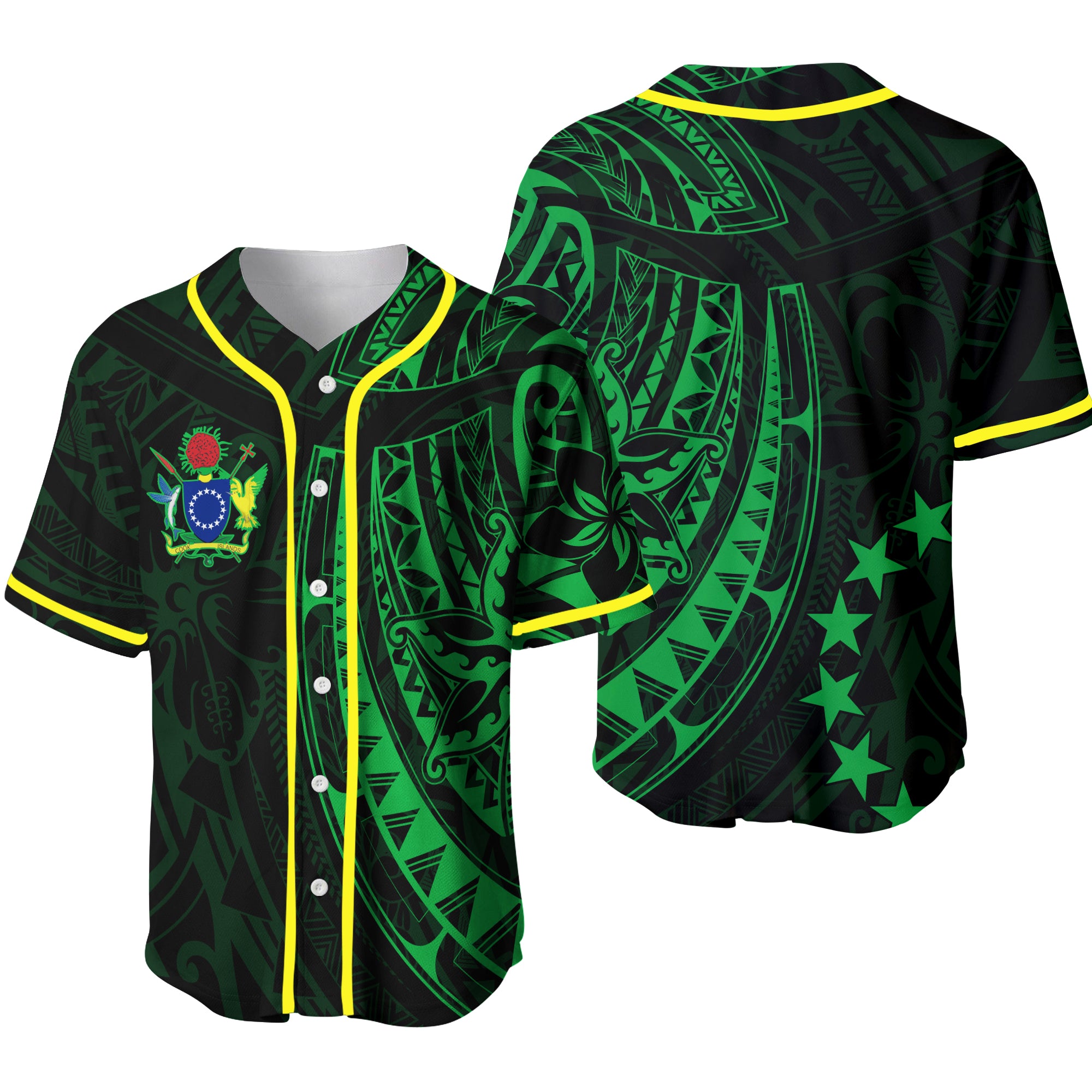 Cook Islands Baseball Jersey Polynesian Flowers Version 02 Green LT13 - Polynesian Pride