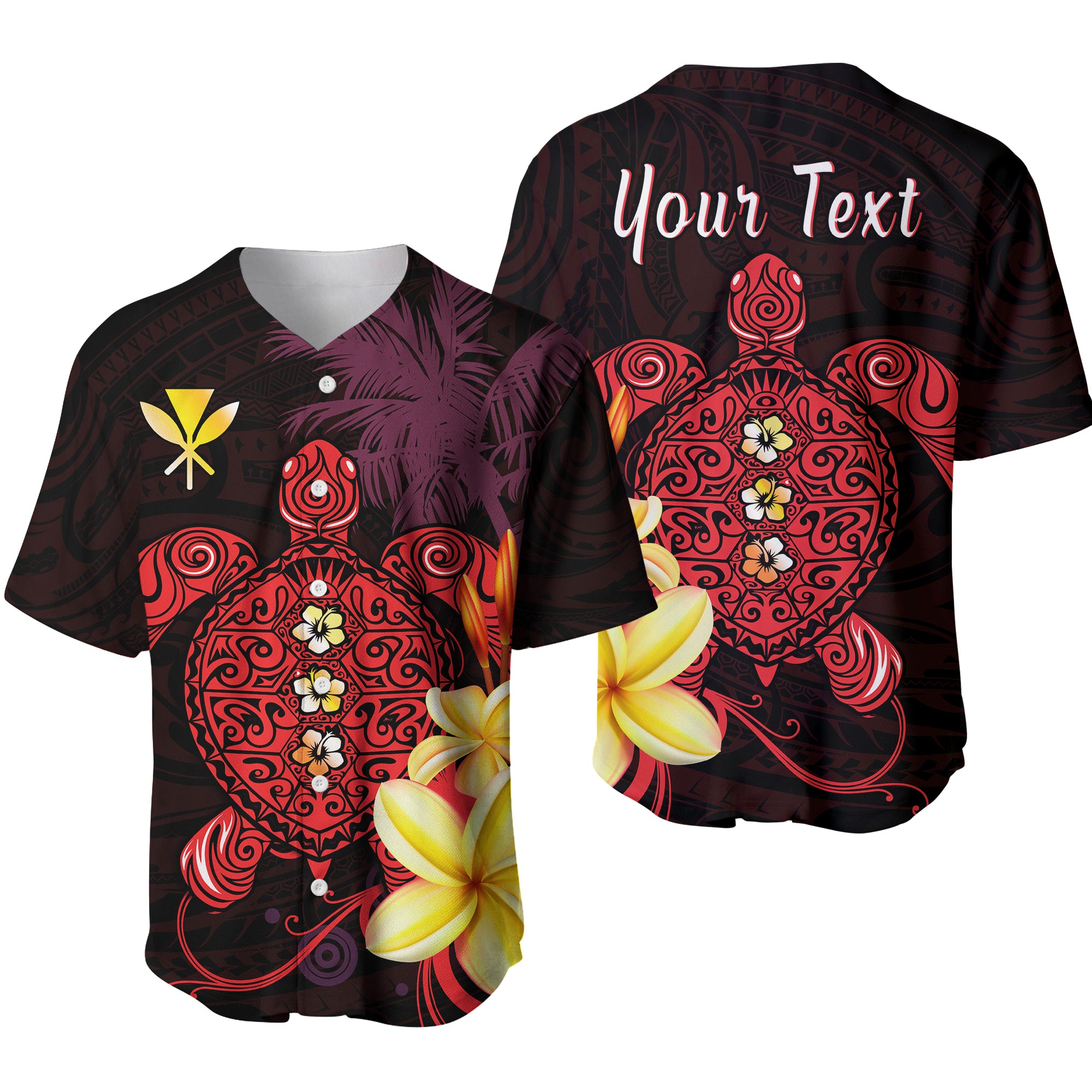 (Custom Personalised) Hawaii Turtle Baseball Jersey Hawaiian Flowers Version Red Elegant LT13 Red - Polynesian Pride