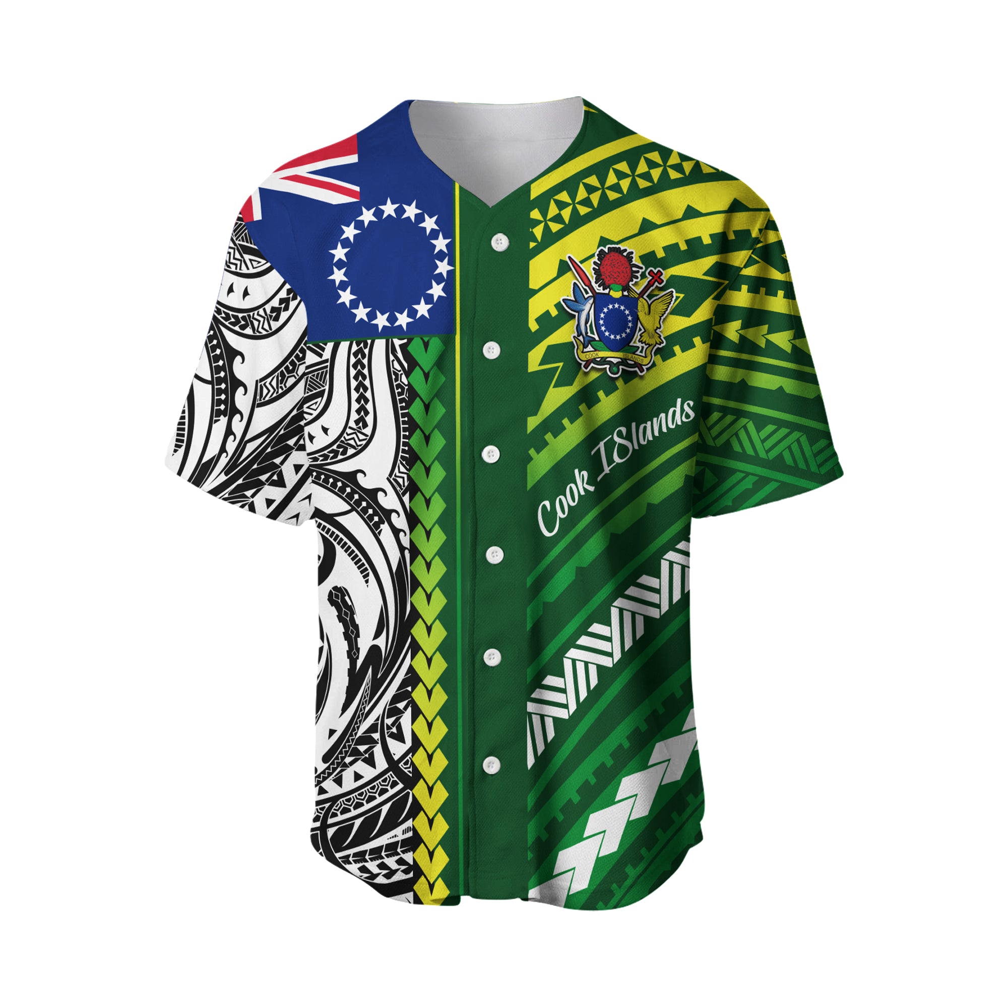 Cook Islands Unique Baseball Jersey Polynesia Pattern LT13 Green - Polynesian Pride