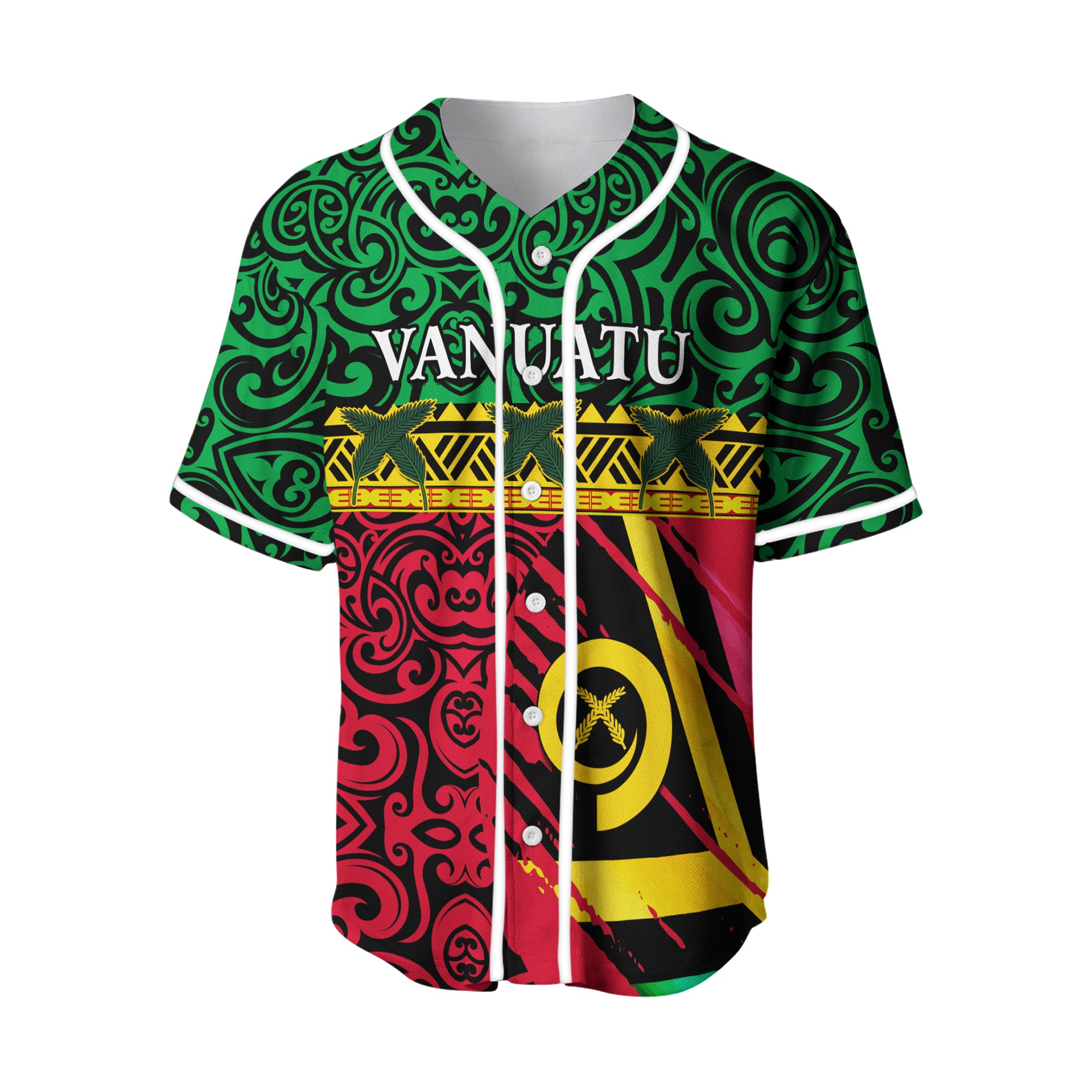 Vanuatu Dreamy Baseball Jersey Flag and Pattern LT13 Green - Polynesian Pride