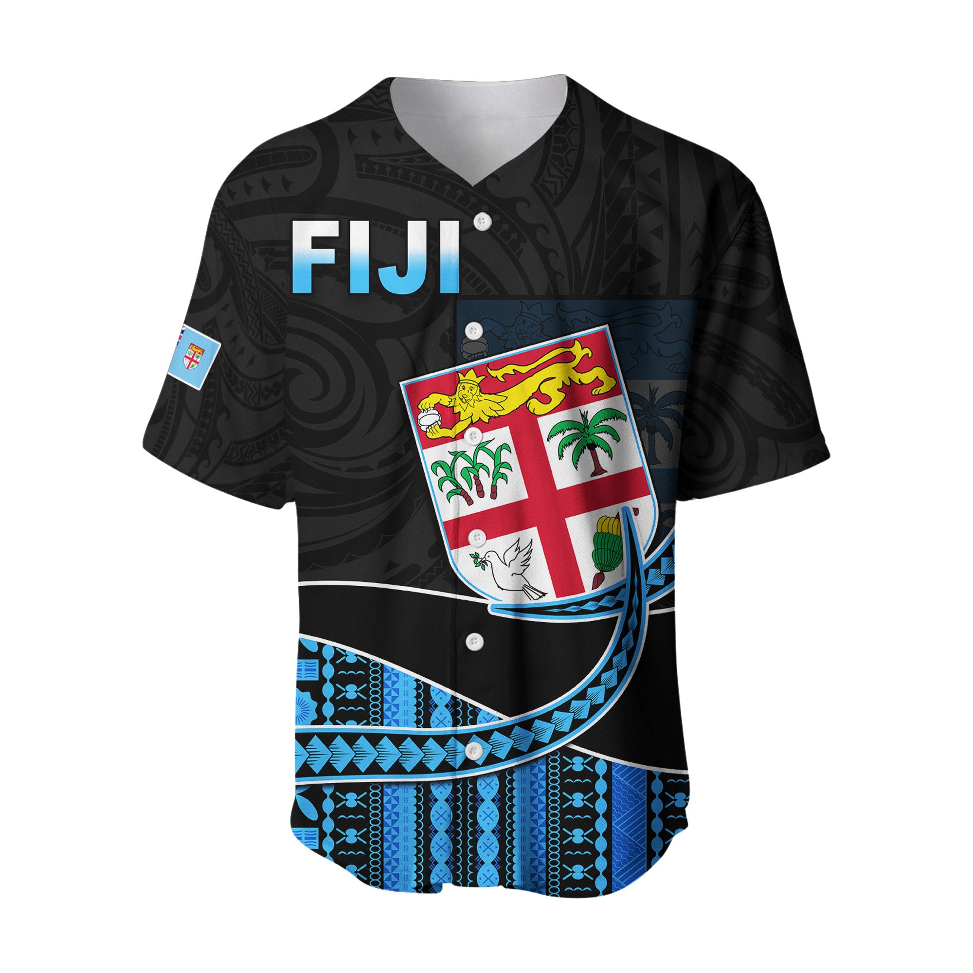 Fiji Polynesian Baseball Jersey Featured Fijian Lovers LT13 Unisex Black - Polynesian Pride