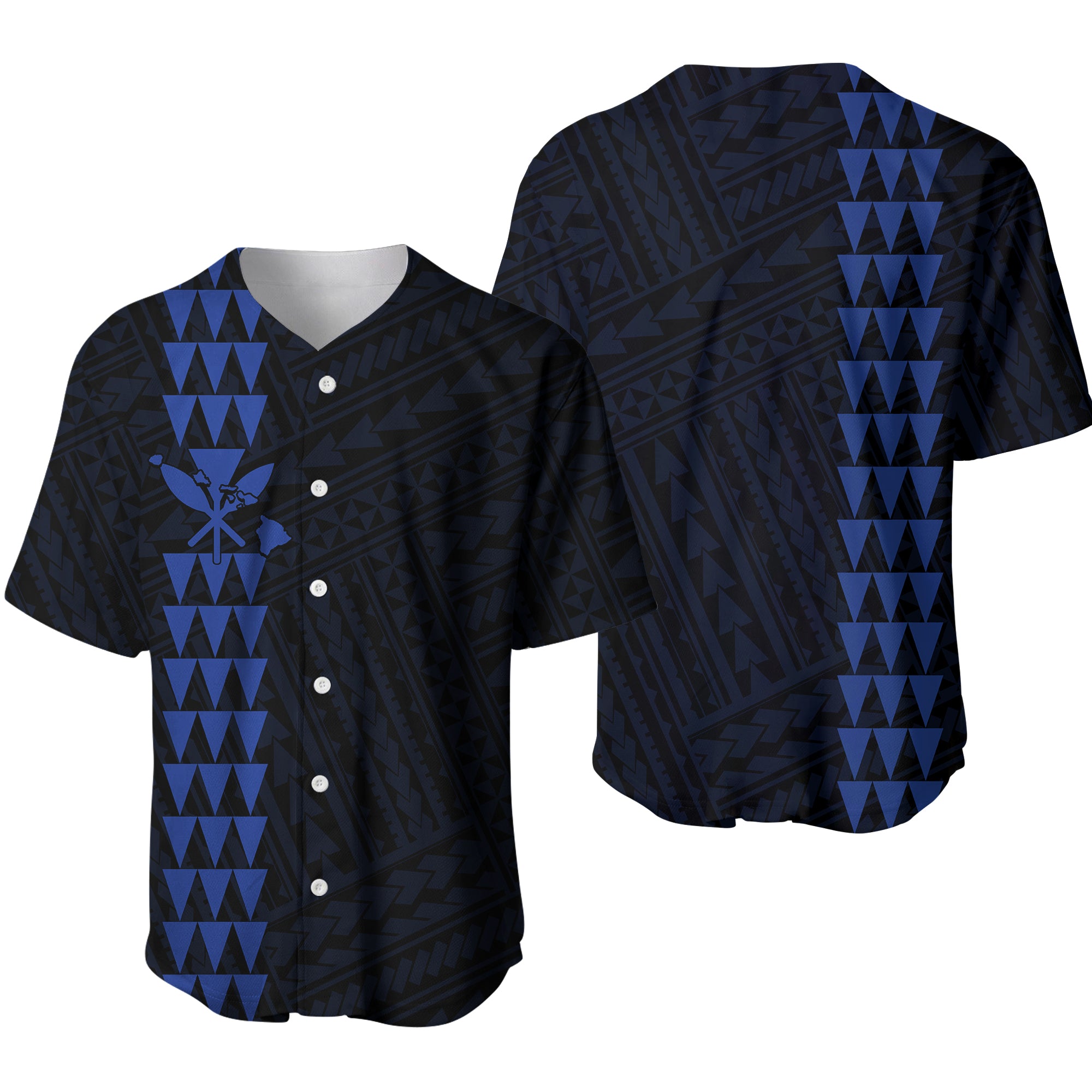 Hawaiian Kakau Baseball Jersey Simple Style Full Color LT6 Blue - Polynesian Pride