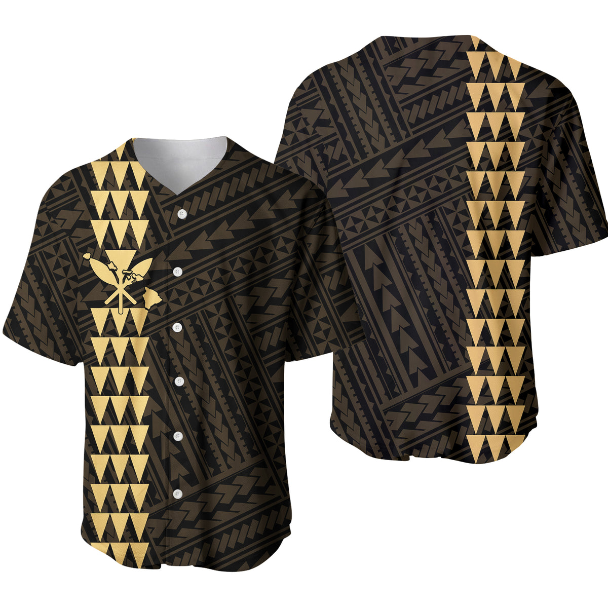 Hawaiian Kakau Baseball Jersey Simple Style Full Color LT6 Gold - Polynesian Pride