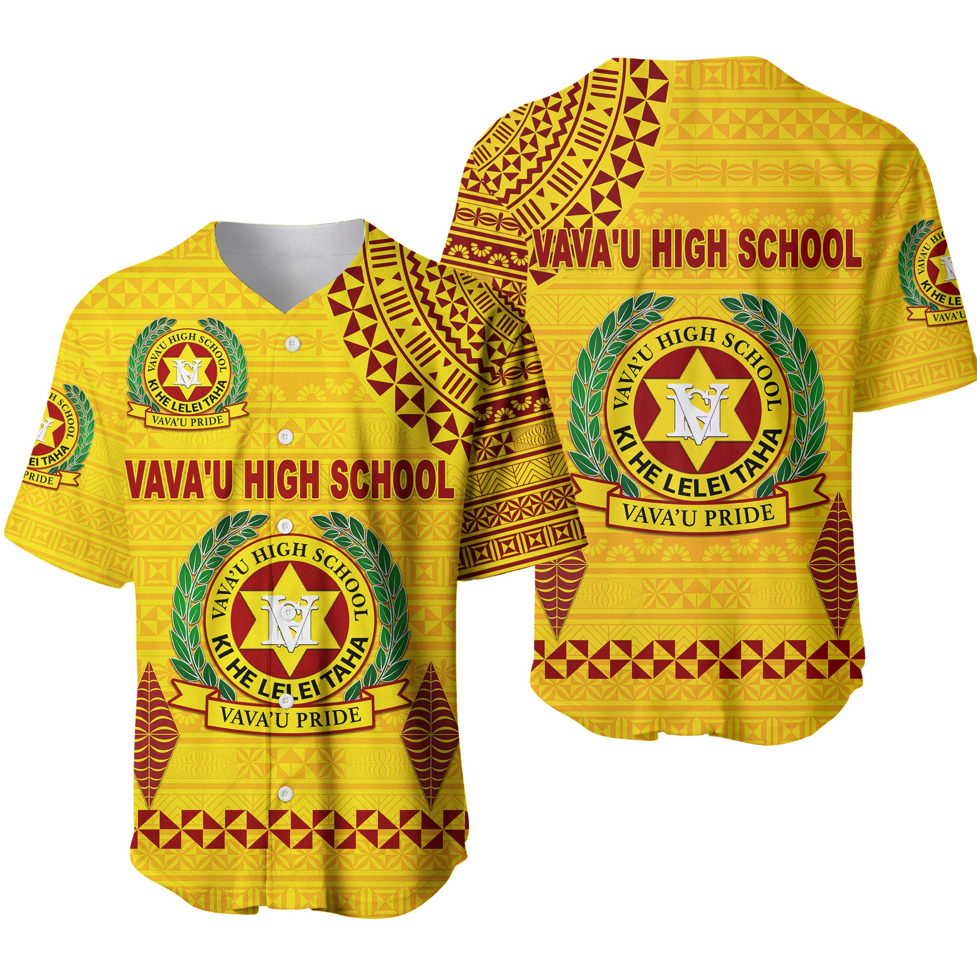 Tonga Vava'u High School Baseball Jersey Simple Style - Yellow LT8 - Polynesian Pride