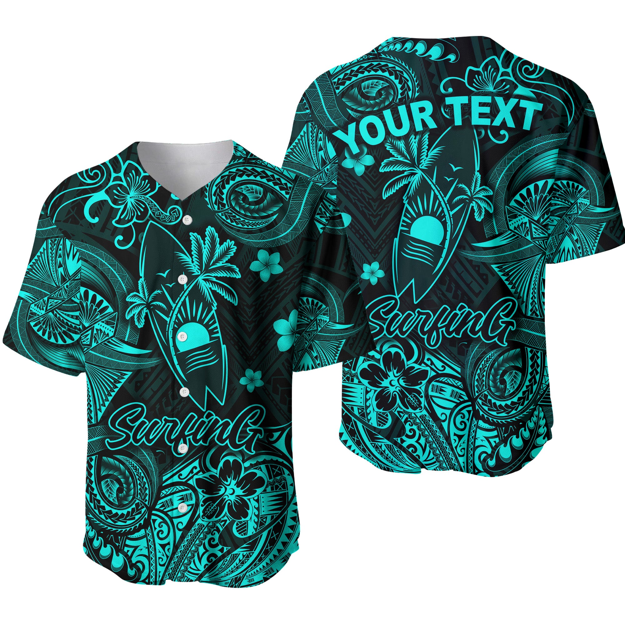 (Custom Personalised) Hawaii Surfing Polynesian Baseball Jersey Unique Style - Turquoise LT8 - Polynesian Pride