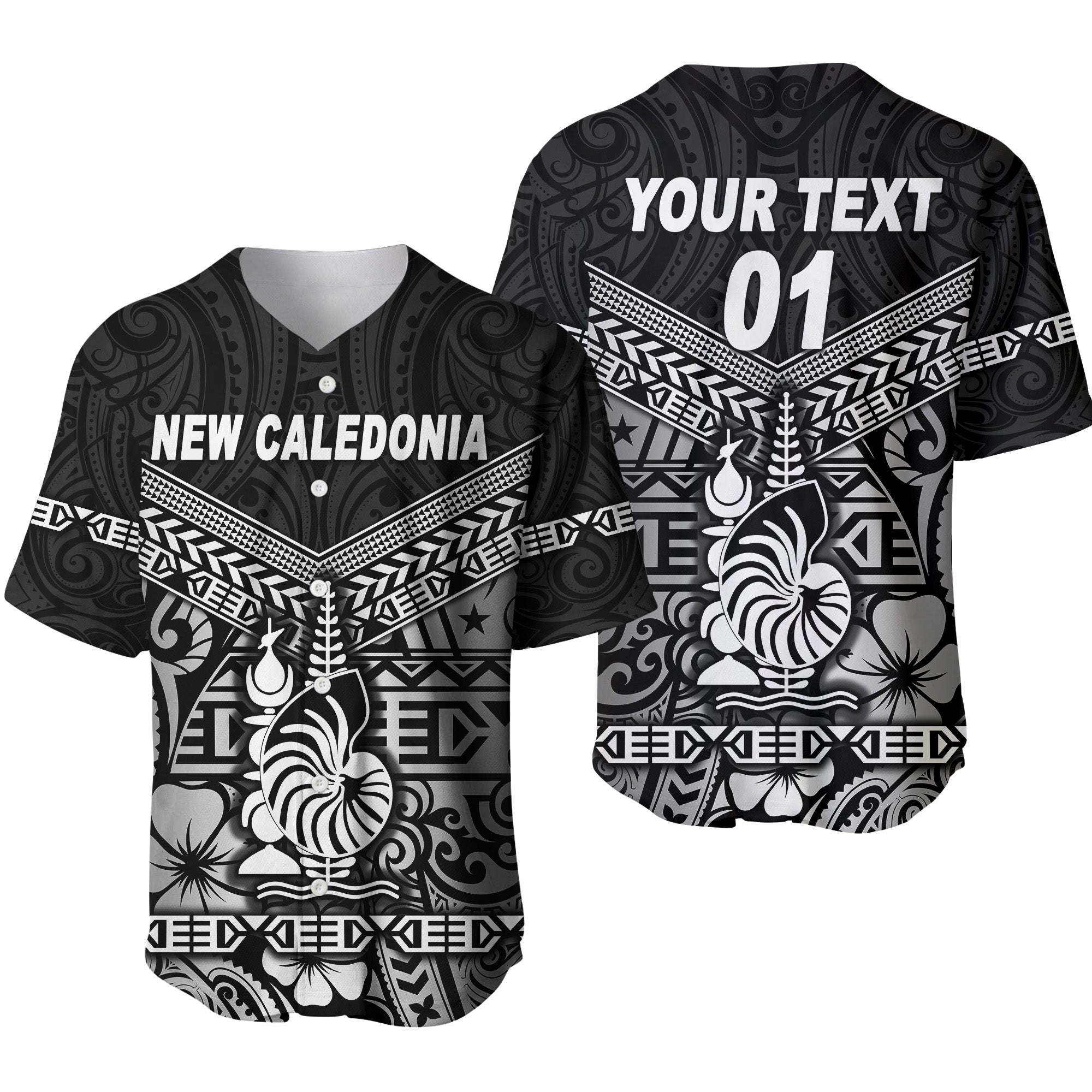 (Custom Personalised) New Caledonia Baseball Jersey Simple Style - Black LT8 Black - Polynesian Pride