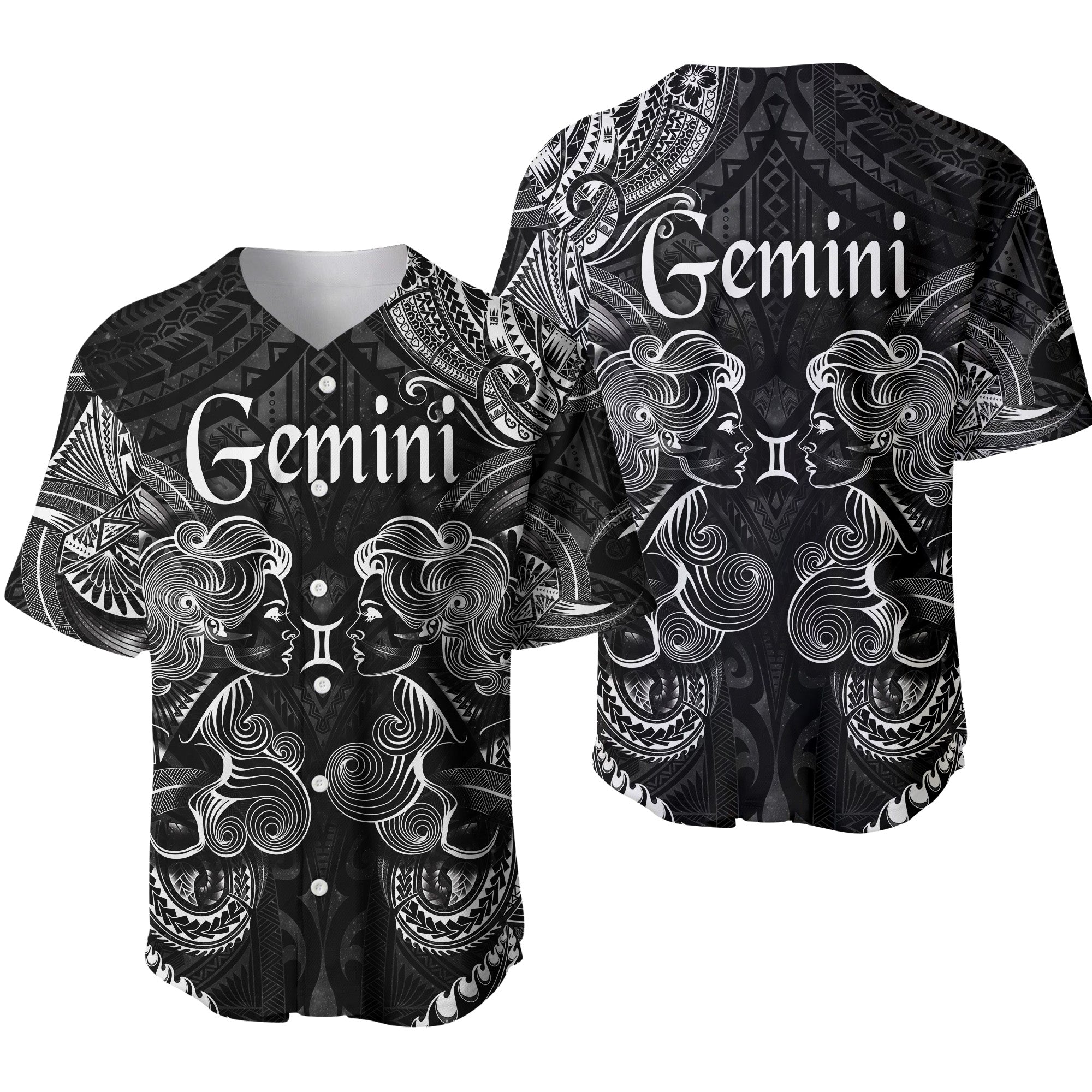 Gemini Zodiac Polynesian Baseball Jersey Unique Style - Black LT8 - Polynesian Pride