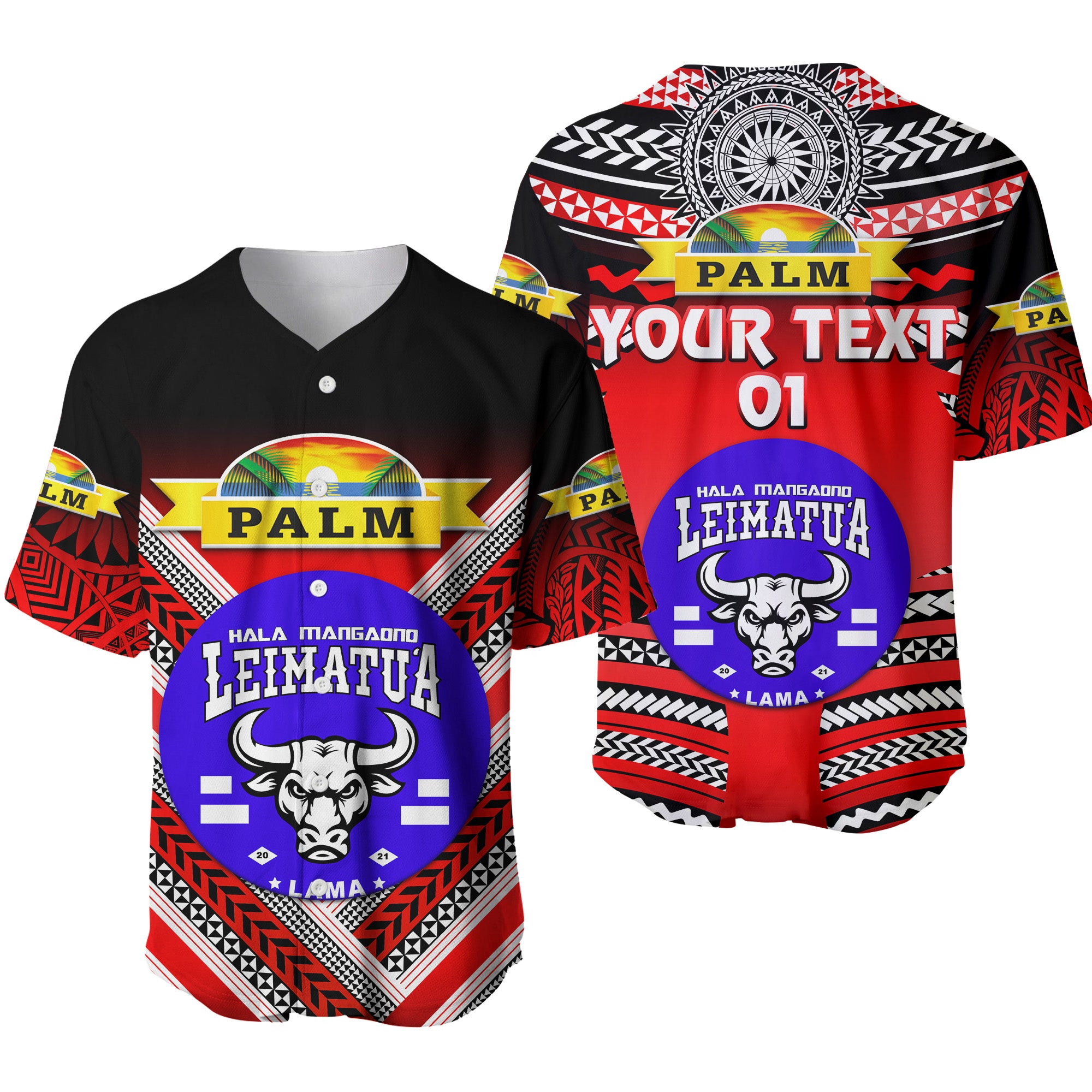 (Custom Personalised) Mate Ma'a Tonga Baseball Jersey Leimatu'a Bulls Creative Style - Red NO.1, Custom Text And Number LT8 - Polynesian Pride