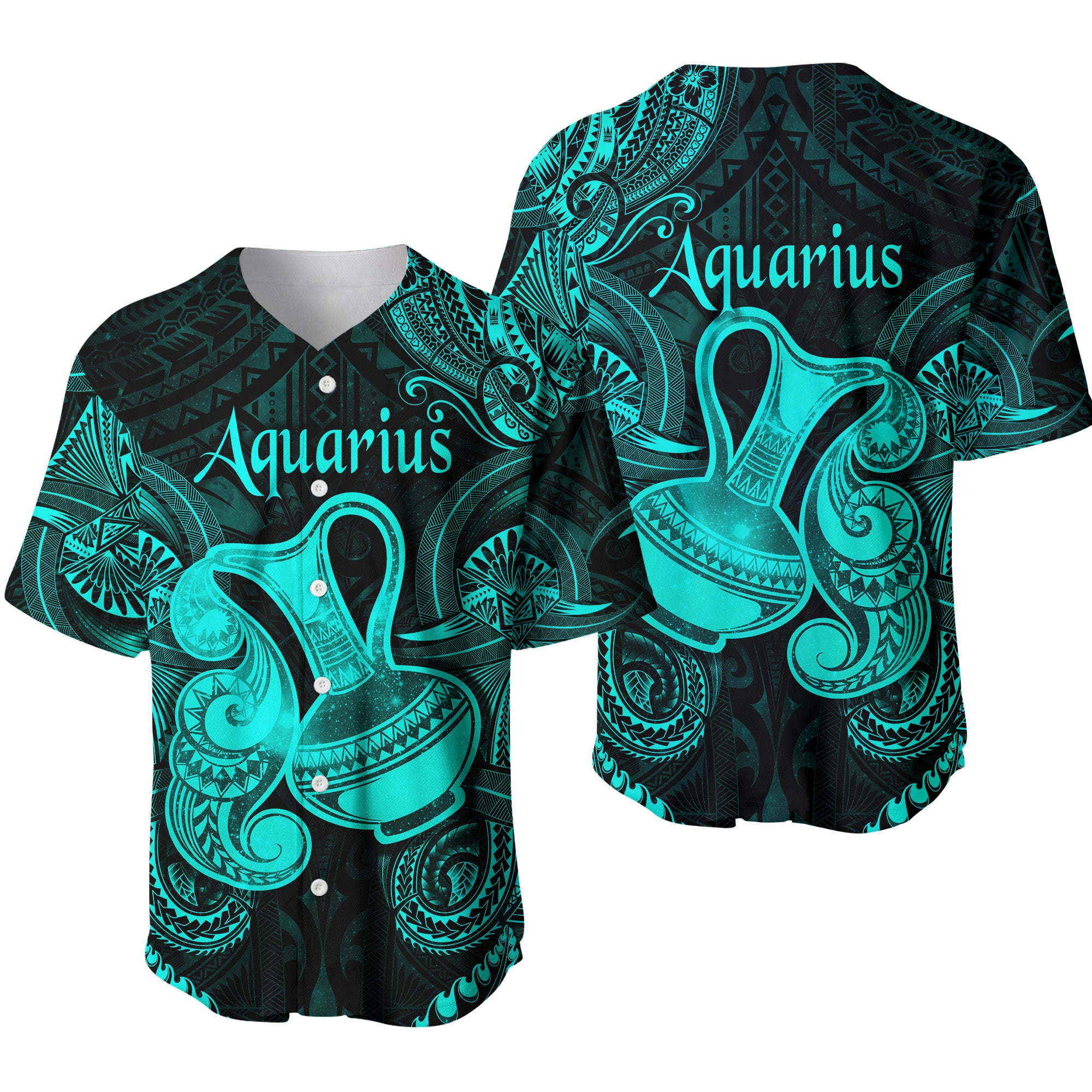 Aquarius Zodiac Polynesian Baseball Jersey Unique Style - Turquoise LT8 - Polynesian Pride