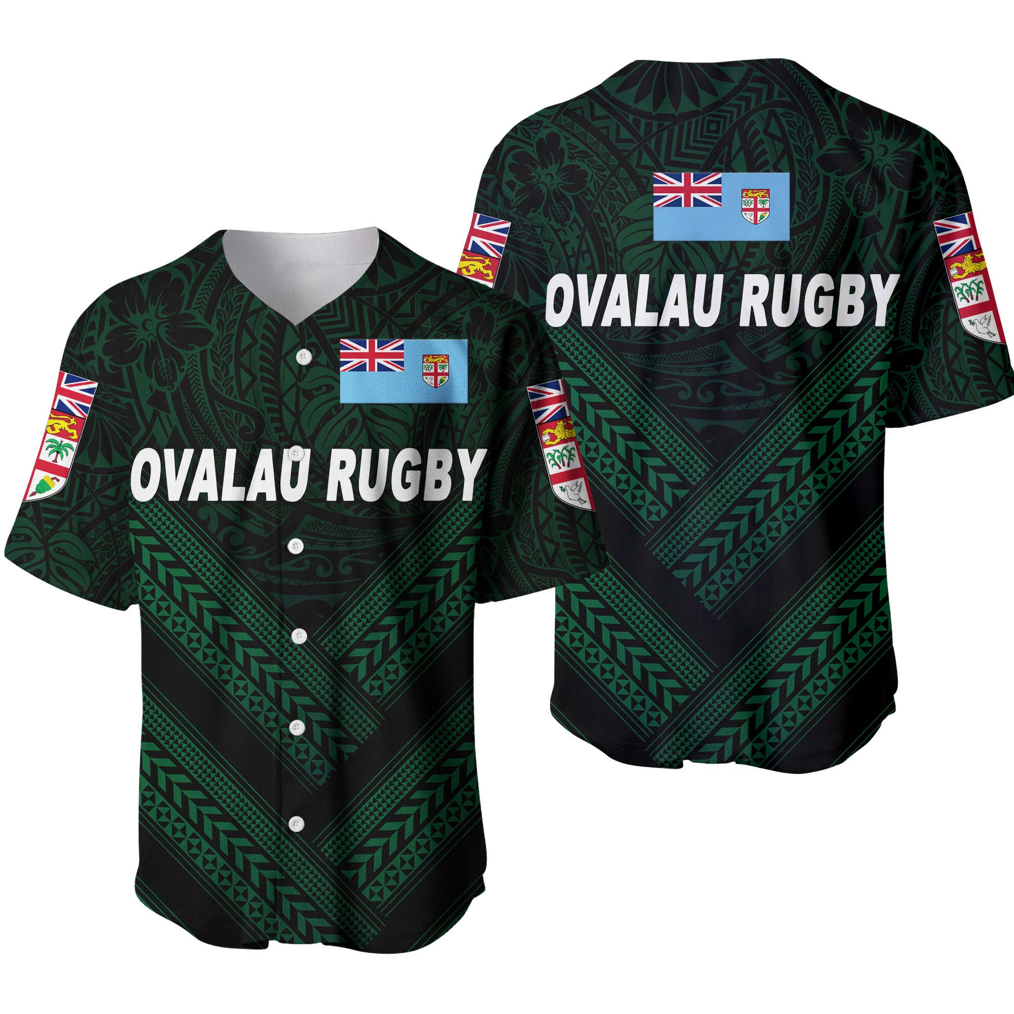 of Fiji Ovalau Rugby Baseball Jersey Dark Green Style LT8 Unisex Green - Polynesian Pride