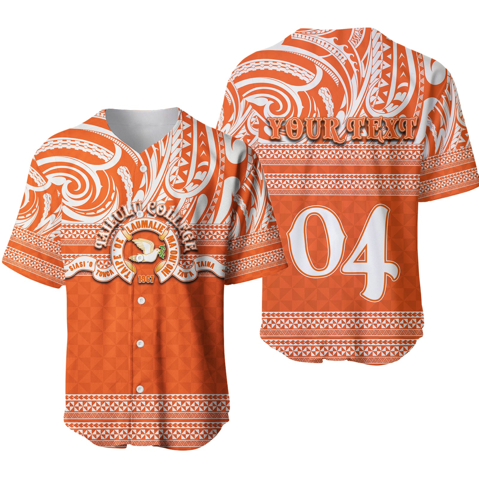(Custom Personalised) Tailulu College Baseball jersey Tonga Patterns LT6 Orange - Polynesian Pride