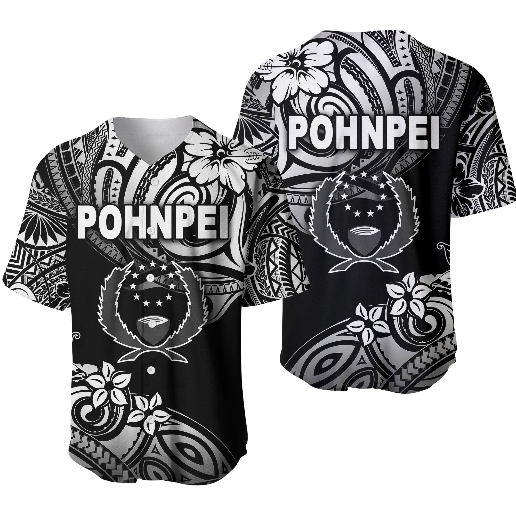 FSM Pohnpei Baseball Jersey Unique Vibes - Black LT8 Unisex Black - Polynesian Pride