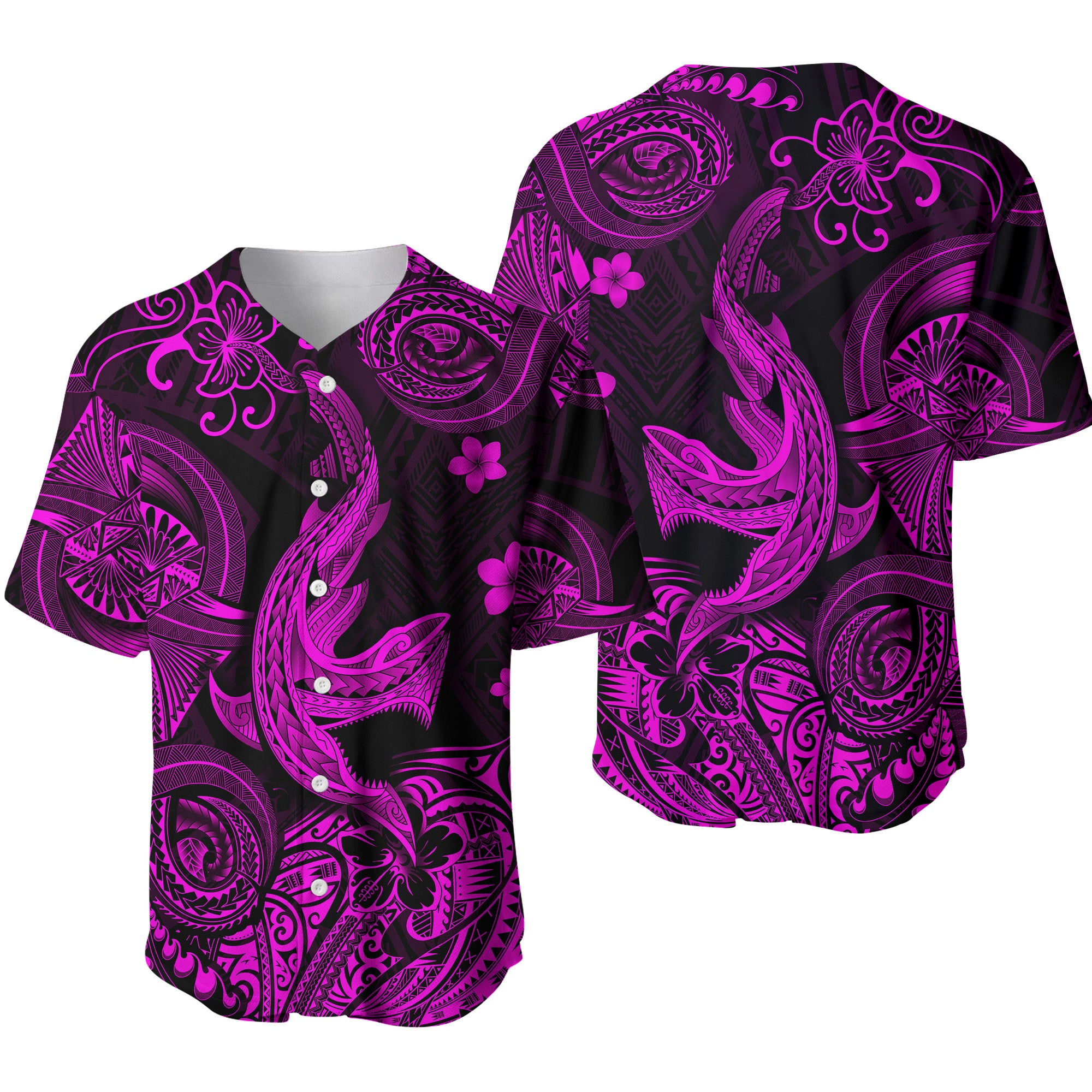 Hawaii Angry Shark Polynesian Baseball Jersey Unique Style - Pink LT8 - Polynesian Pride