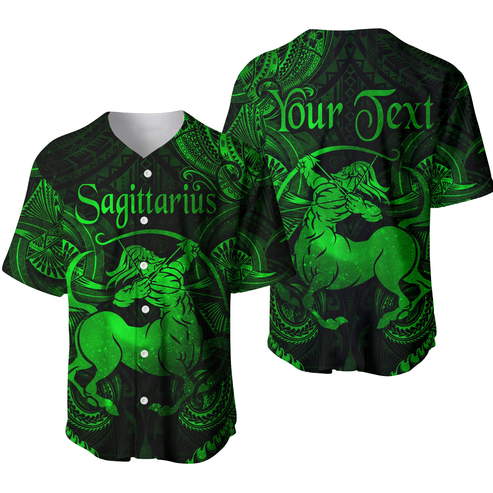 (Custom Personalised) Sagittarius Zodiac Polynesian Baseball Jersey Unique Style - Green LT8 - Polynesian Pride