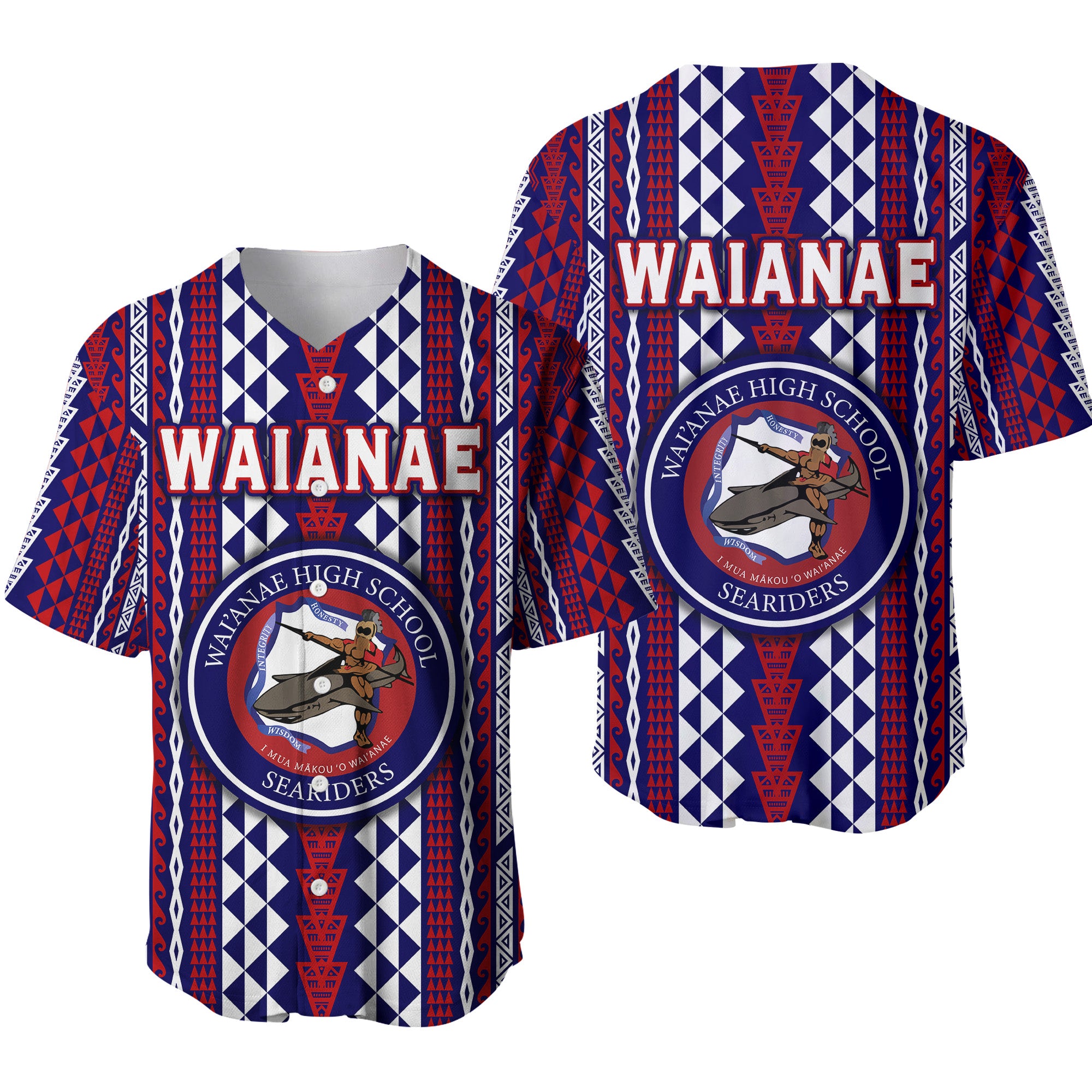 Hawaii Waianae High School Baseball Jersey Seariders Simple Style LT8 Blue - Polynesian Pride