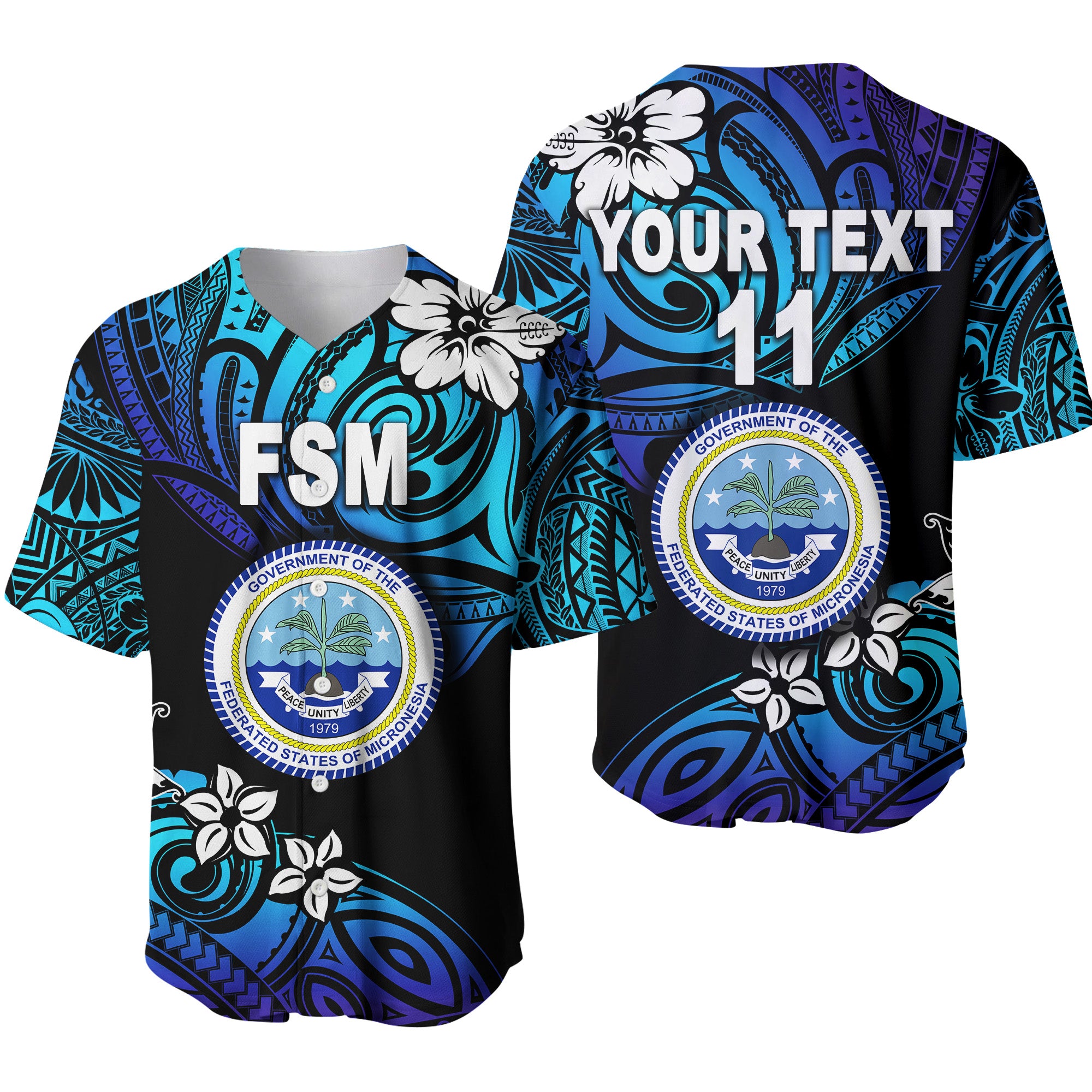 (Custom Personalised) Federated States of Micronesia Baseball Jersey Unique Vibes - Blue LT8 Unisex Blue - Polynesian Pride