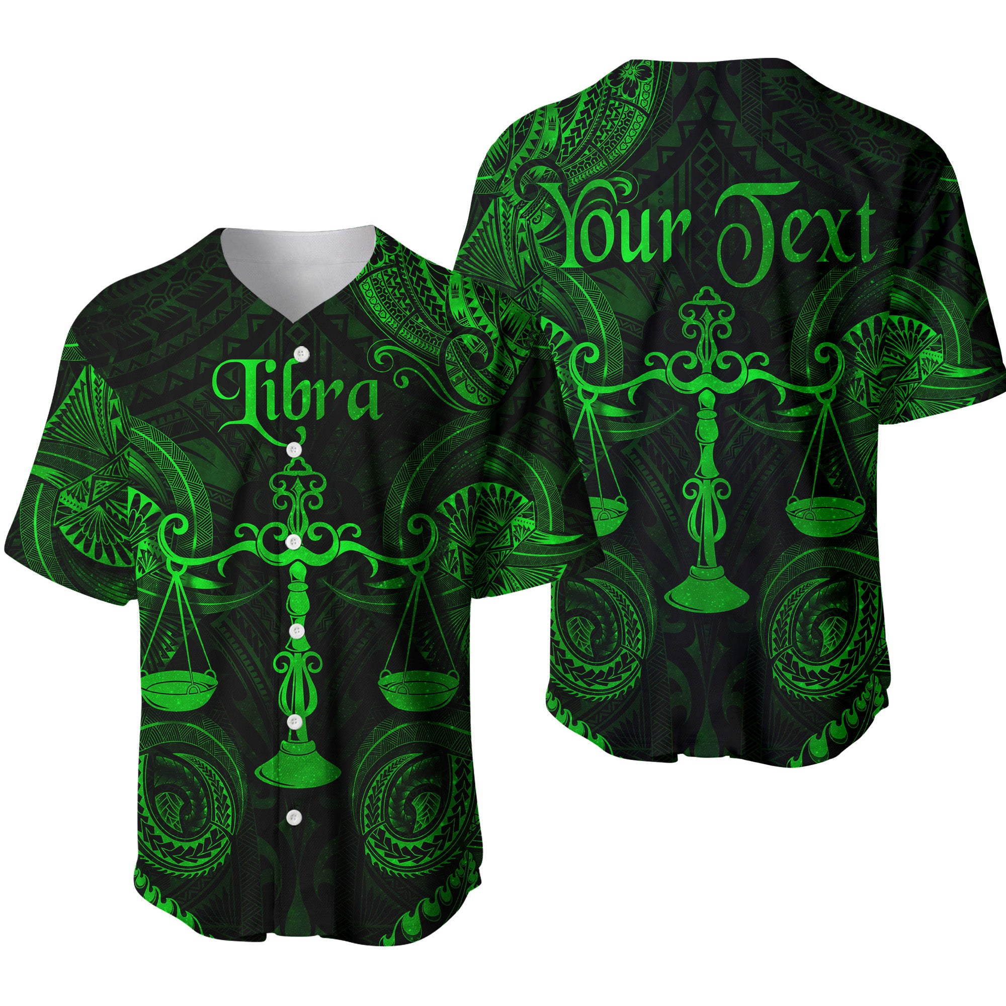 (Custom Personalised) Libra Zodiac Polynesian Baseball Jersey Unique Style - Green LT8 - Polynesian Pride