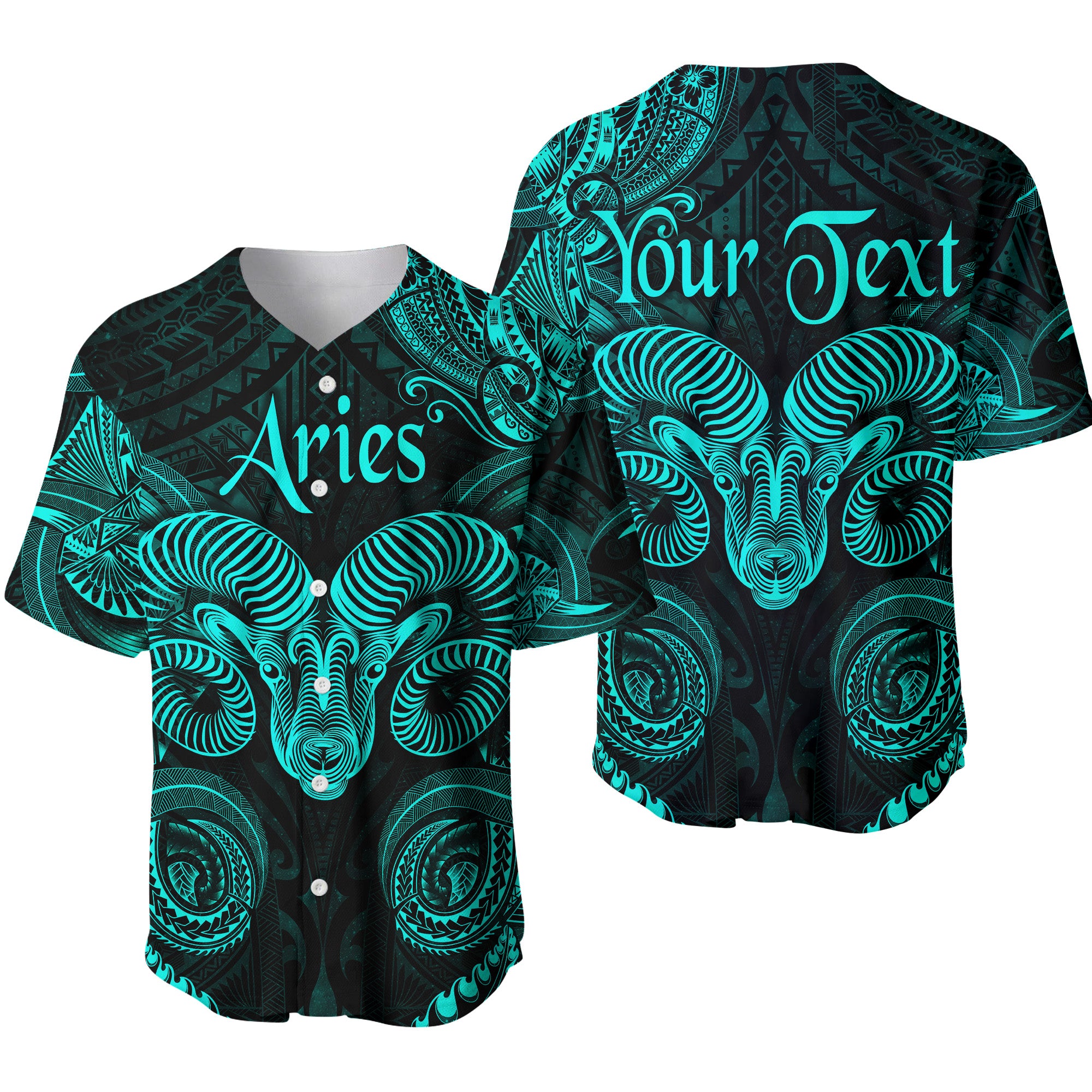 (Custom Personalised) Aries Zodiac Polynesian Baseball Jersey Unique Style - Turquoise LT8 - Polynesian Pride