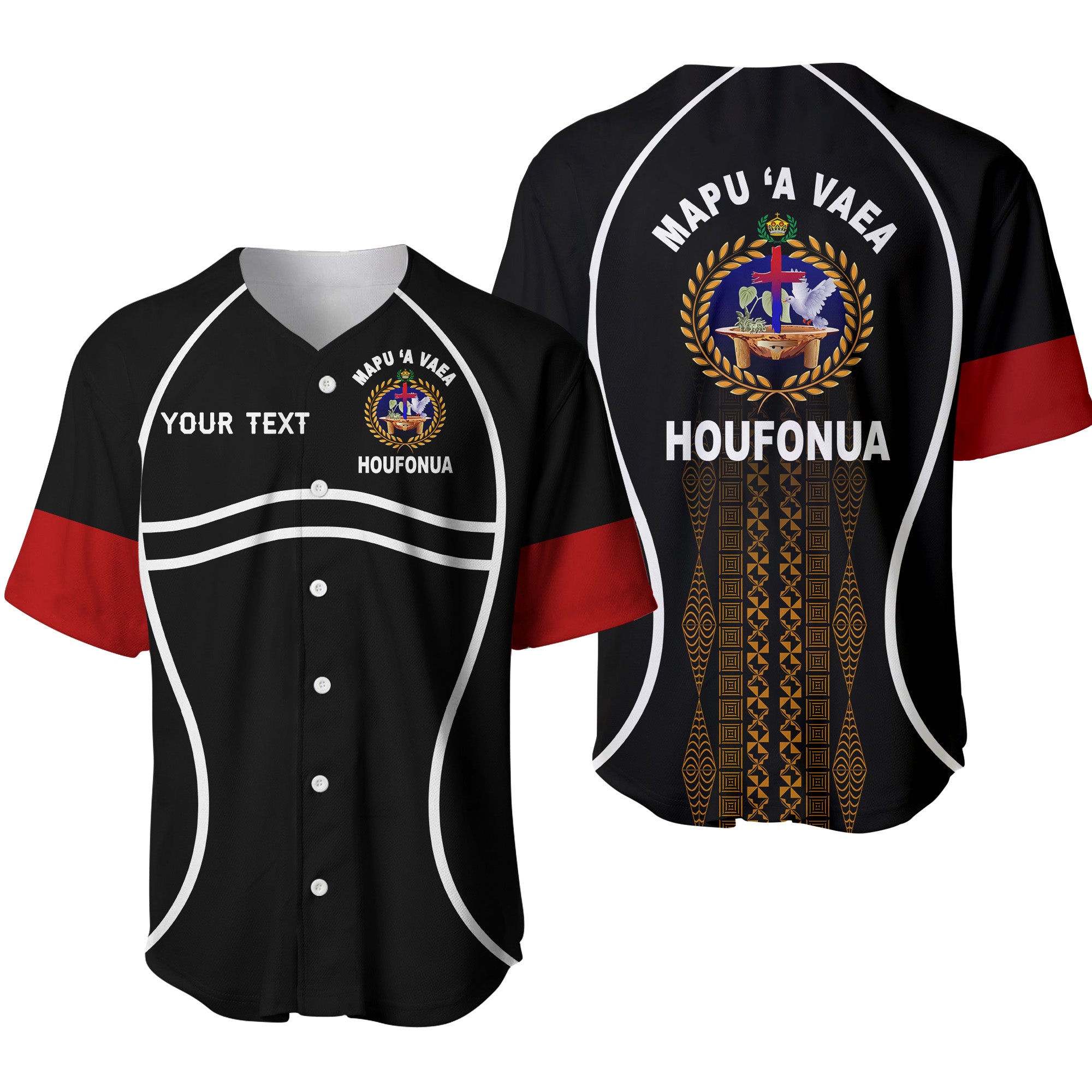 (Custom Personalised) Tonga Mapu A Vaea Baseball Jersey Houfonua Original Style LT8 Black - Polynesian Pride