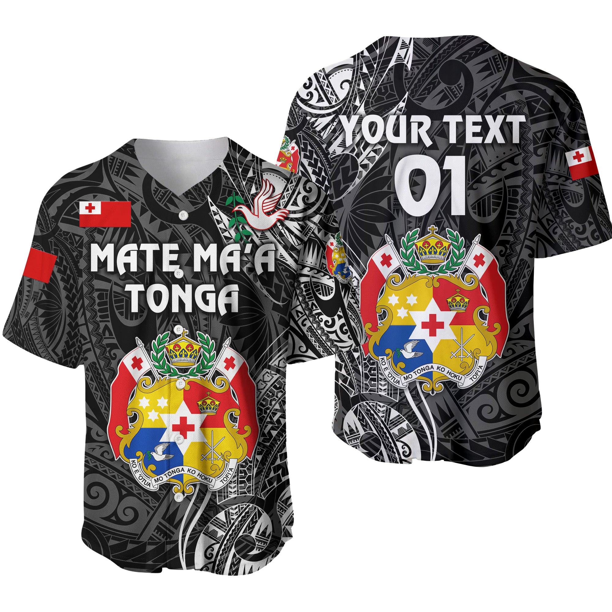 (Custom Personalised) Tonga Coat Of Arms Baseball Jersey Simple Vibes - Black, Custom Text And Number LT8 - Polynesian Pride