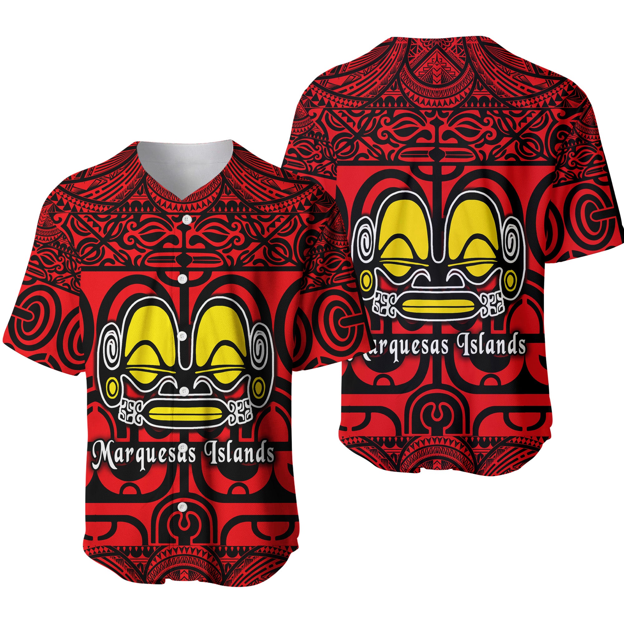 Marquesas Islands Baseball Jersey Marquesan Tattoo Simple Style - Red LT8 - Polynesian Pride