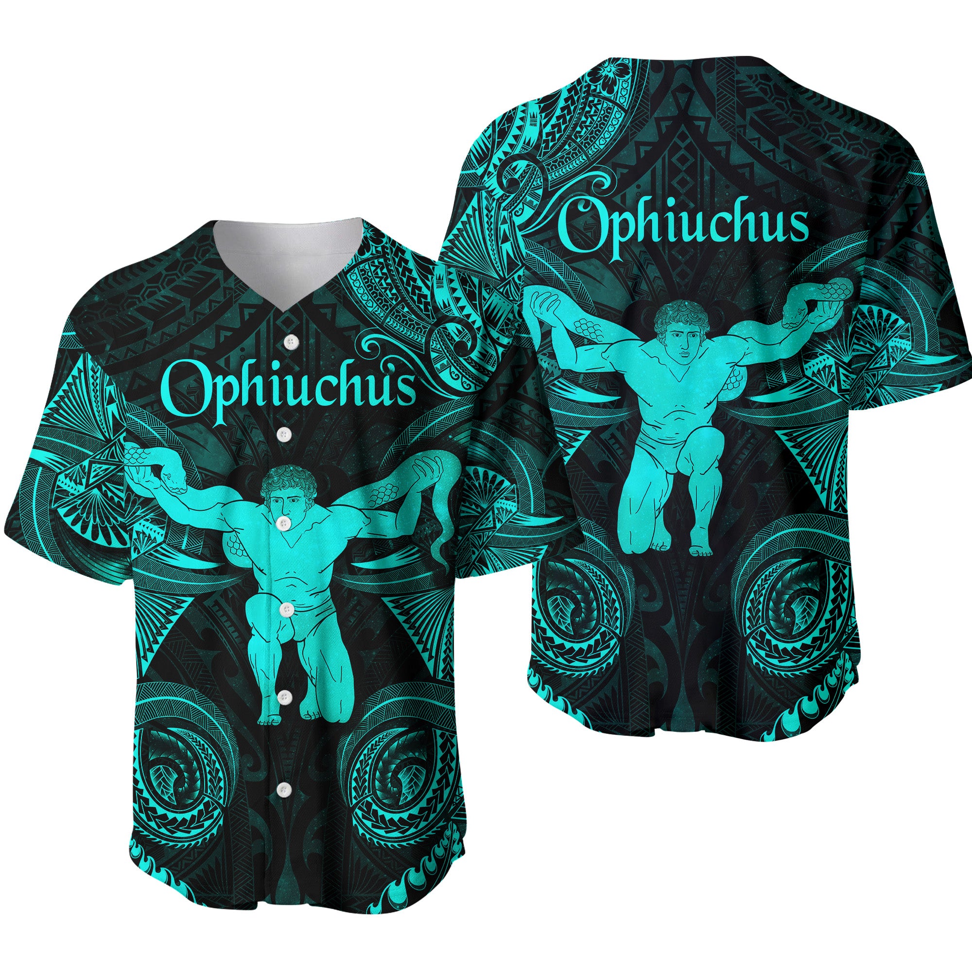 Ophiuchus Zodiac Polynesian Baseball Jersey Unique Style - Turquoise LT8 - Polynesian Pride