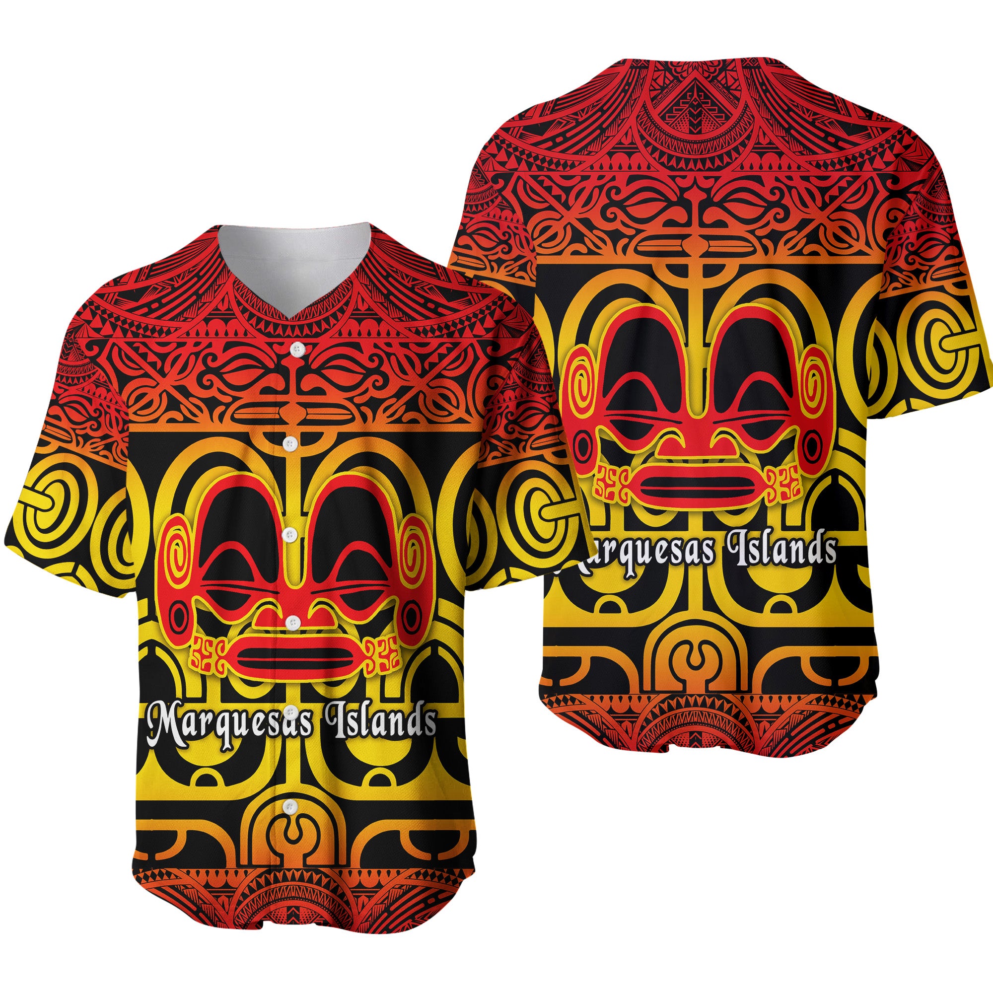 Marquesas Islands Baseball Jersey Marquesan Tattoo Simple Style - Gradient Red LT8 - Polynesian Pride