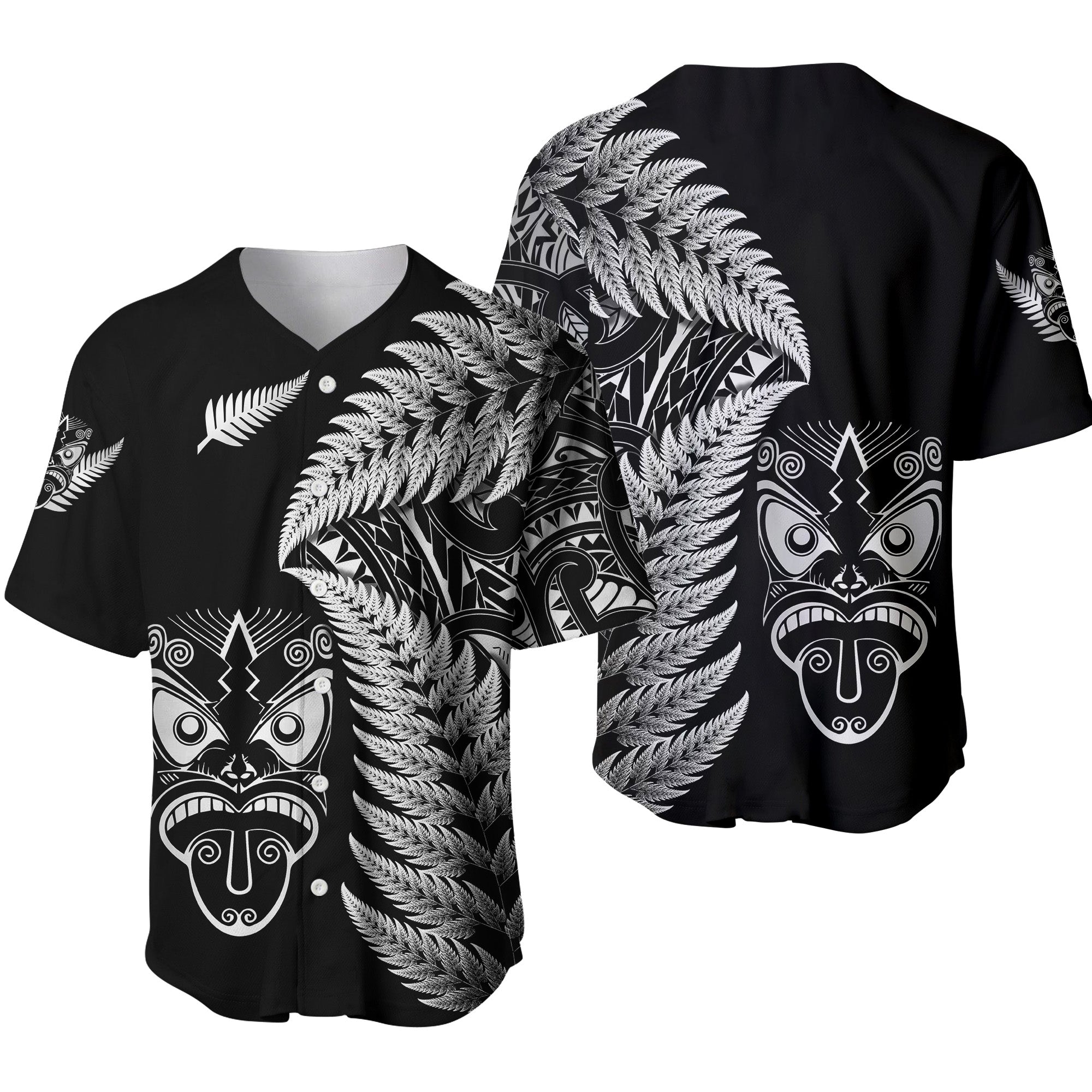 New Zealand Haka Rugby Maori Baseball Jersey Silver Fern Vibes - Black LT8 - Polynesian Pride