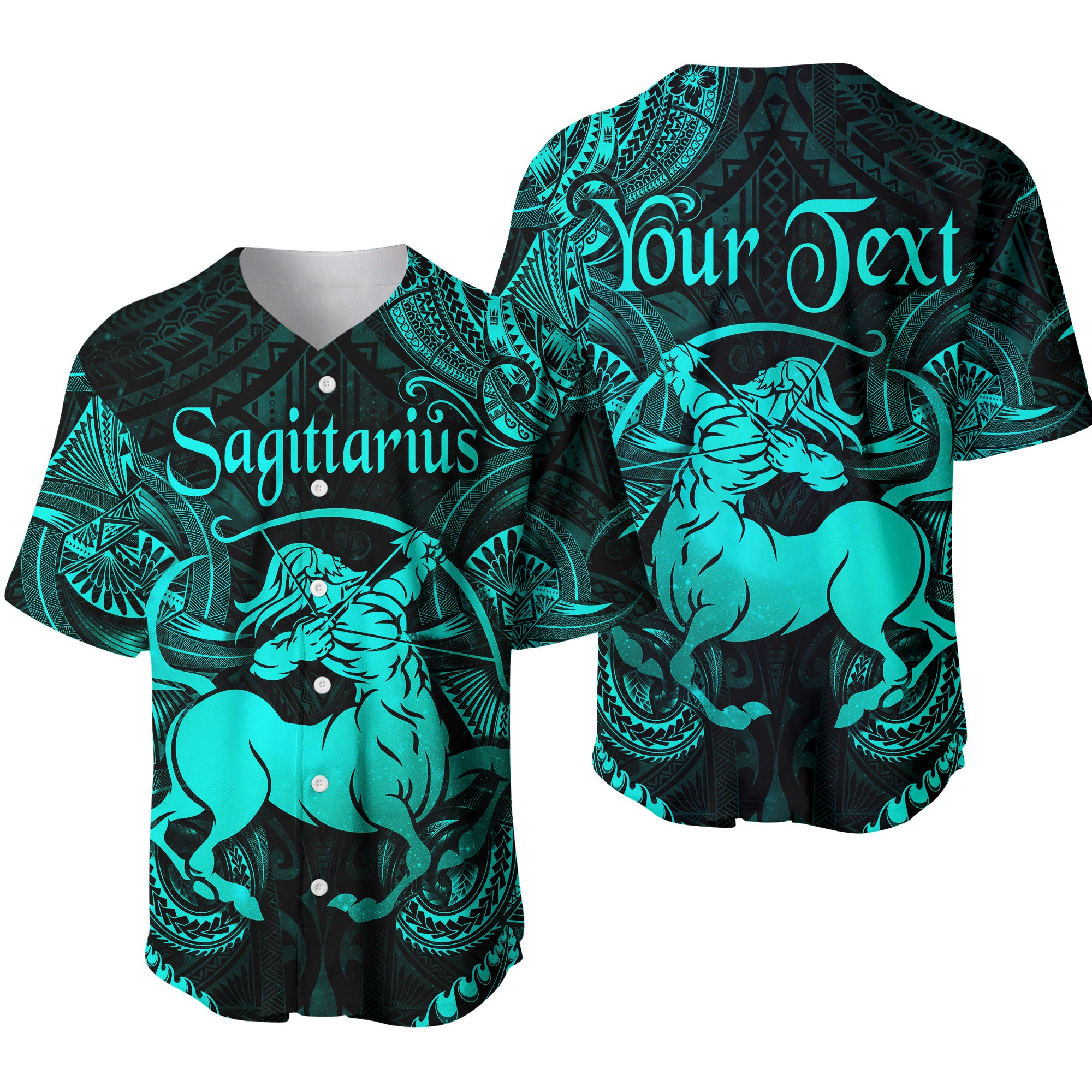 (Custom Personalised) Sagittarius Zodiac Polynesian Baseball Jersey Unique Style - Turquoise LT8 - Polynesian Pride