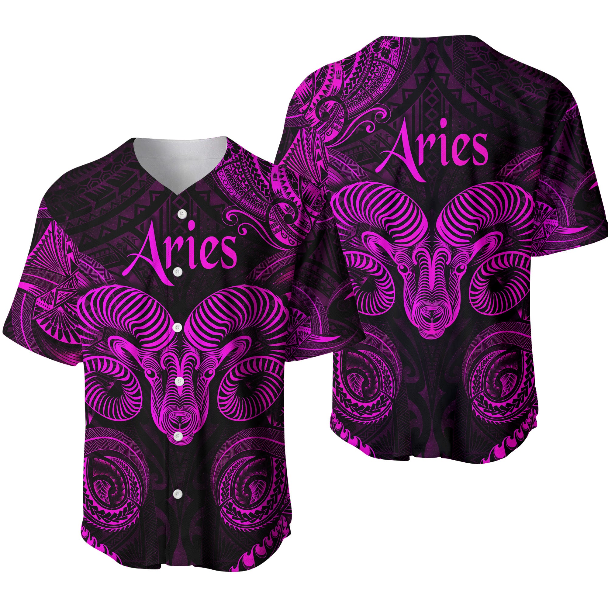 Aries Zodiac Polynesian Baseball Jersey Unique Style - Pink LT8 - Polynesian Pride