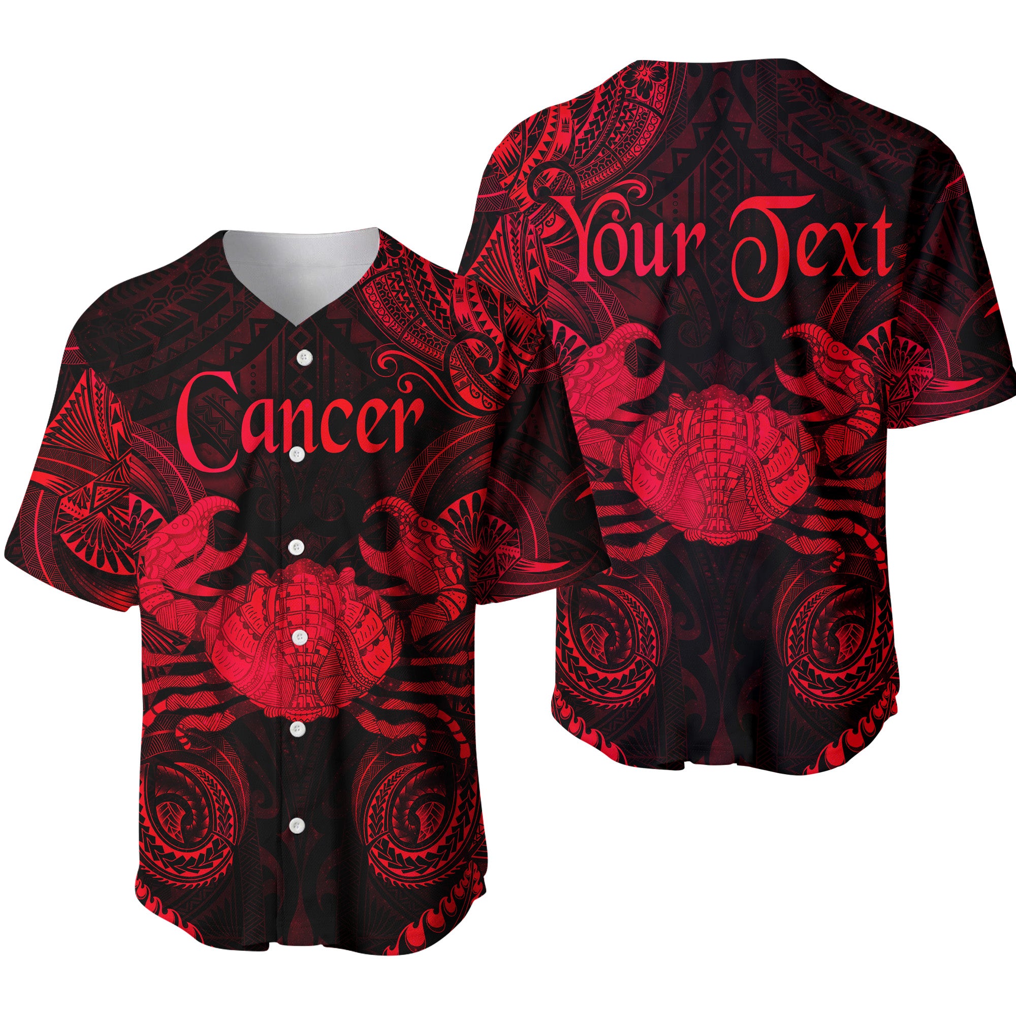 (Custom Personalised) Cancer Zodiac Polynesian Baseball Jersey Unique Style - Red LT8 - Polynesian Pride