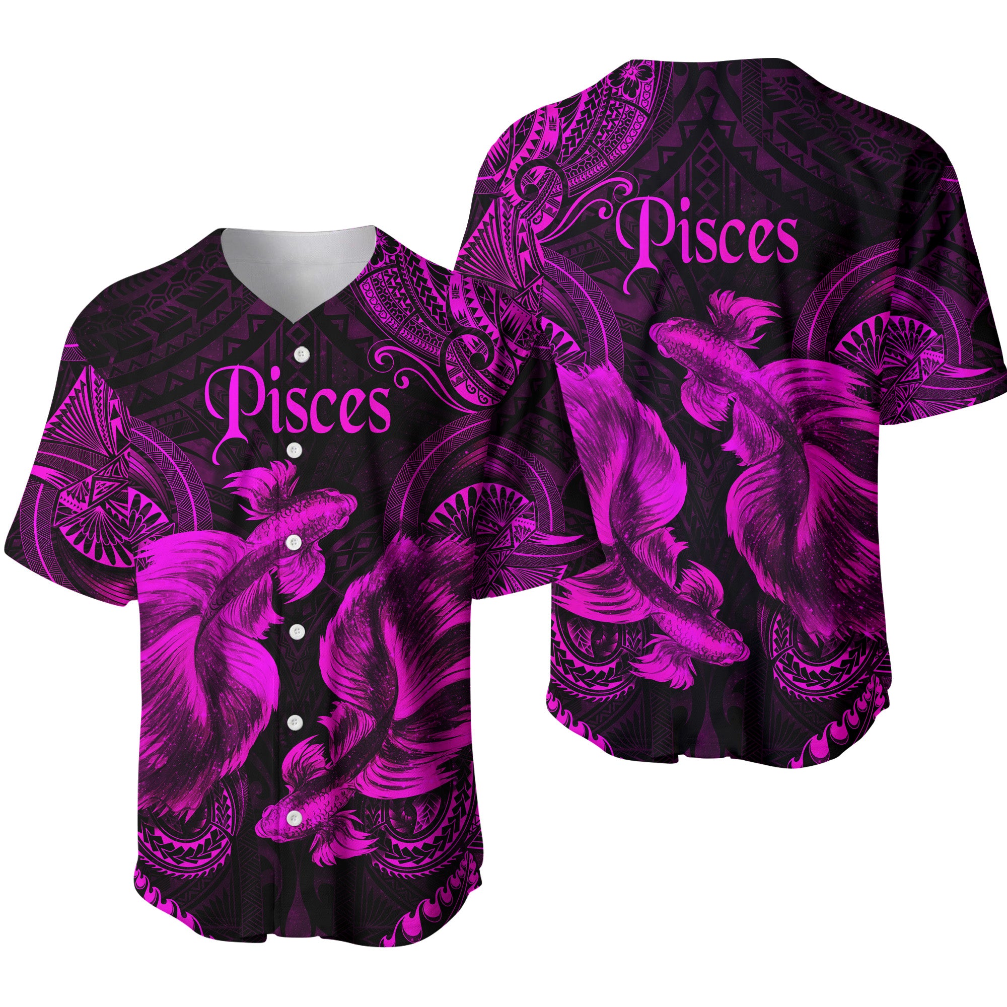 Pisces Zodiac Polynesian Baseball Jersey Unique Style - Pink LT8 - Polynesian Pride