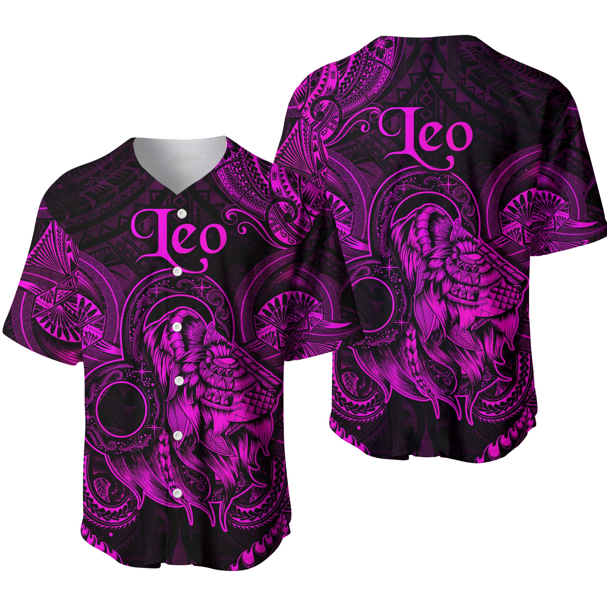 Leo Zodiac Polynesian Baseball Jersey Unique Style - Pink LT8 - Polynesian Pride