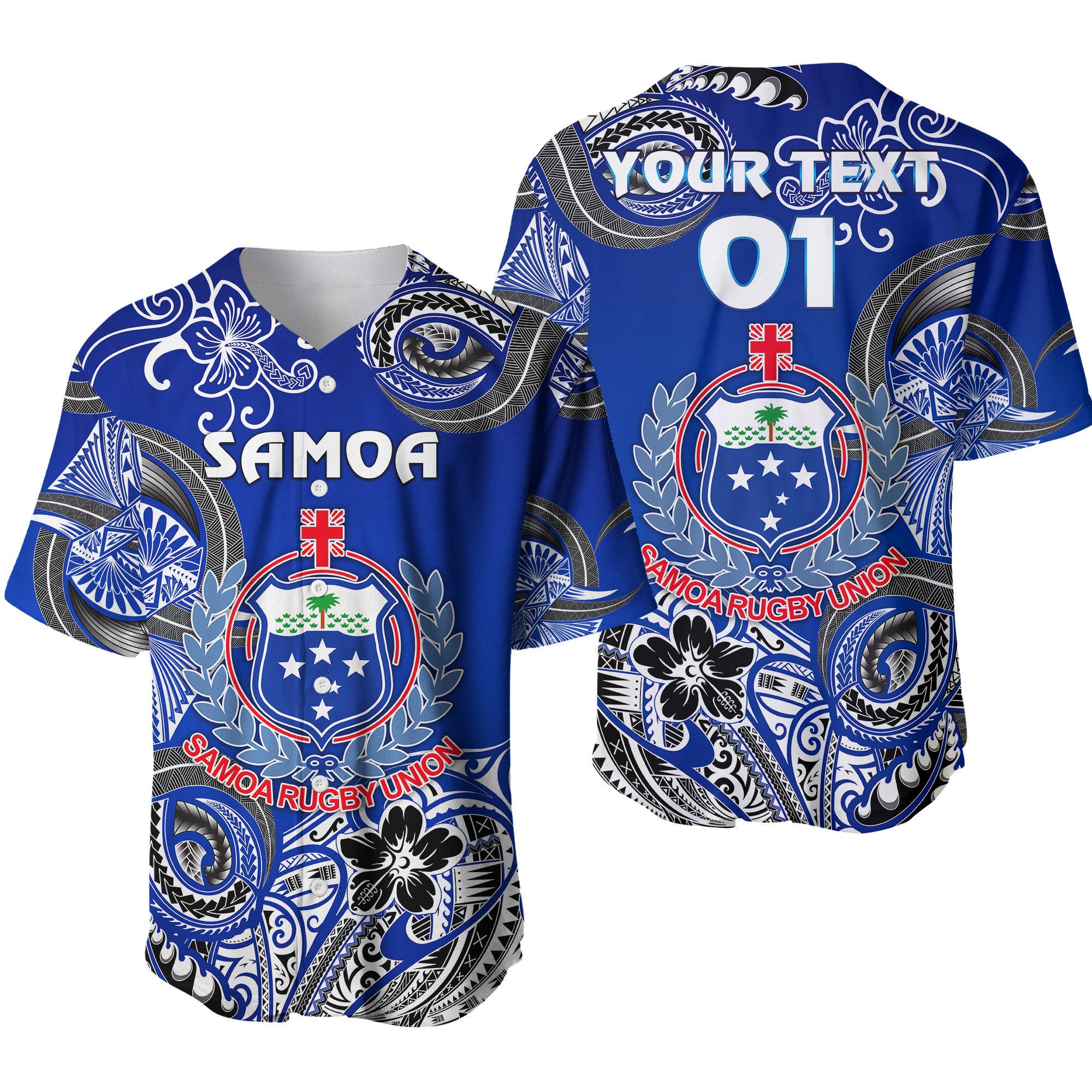 (Custom Personalised) Samoa Manu Baseball Jersey Rugby Unique Style - Blue White LT8 - Polynesian Pride