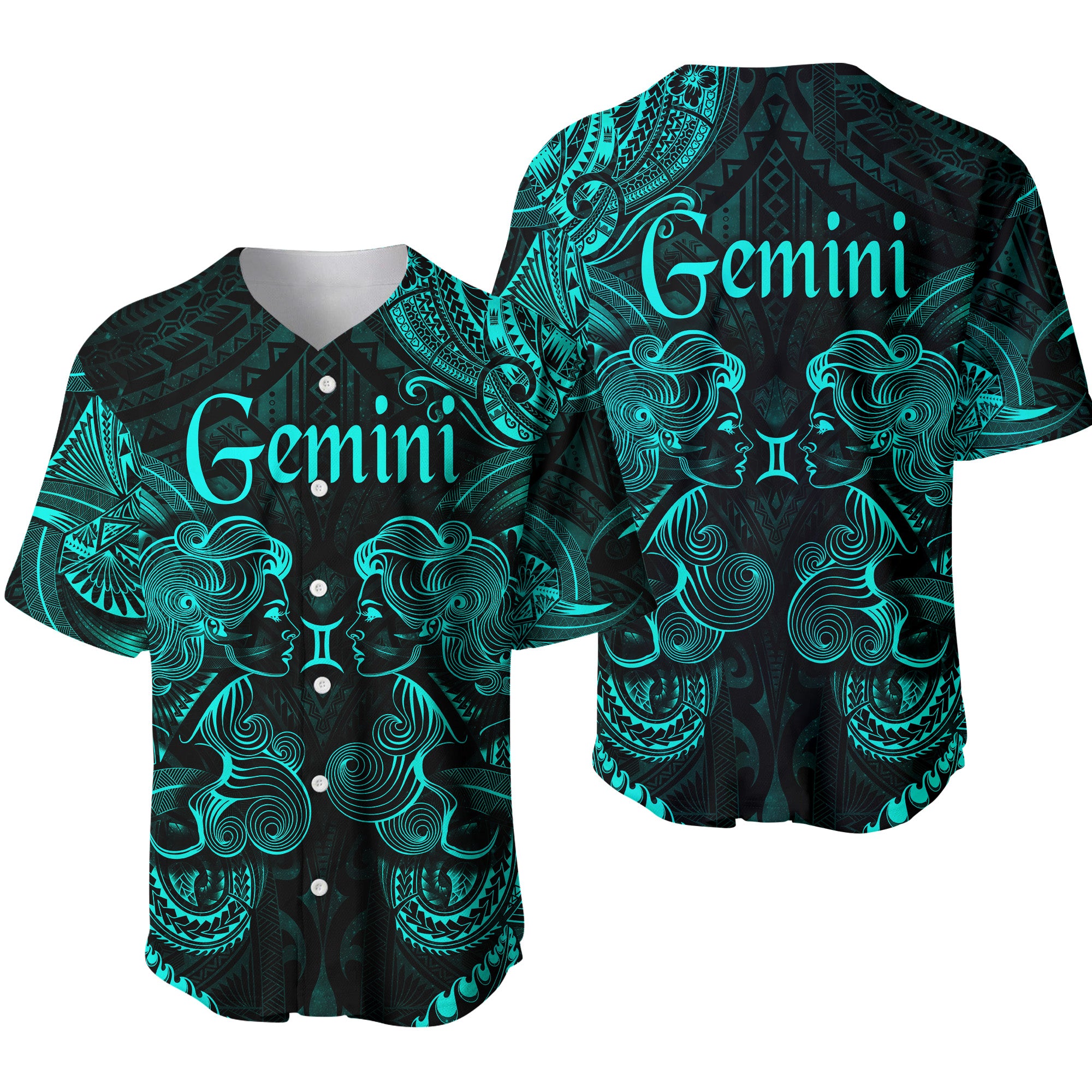 Gemini Zodiac Polynesian Baseball Jersey Unique Style - Turquoise LT8 - Polynesian Pride