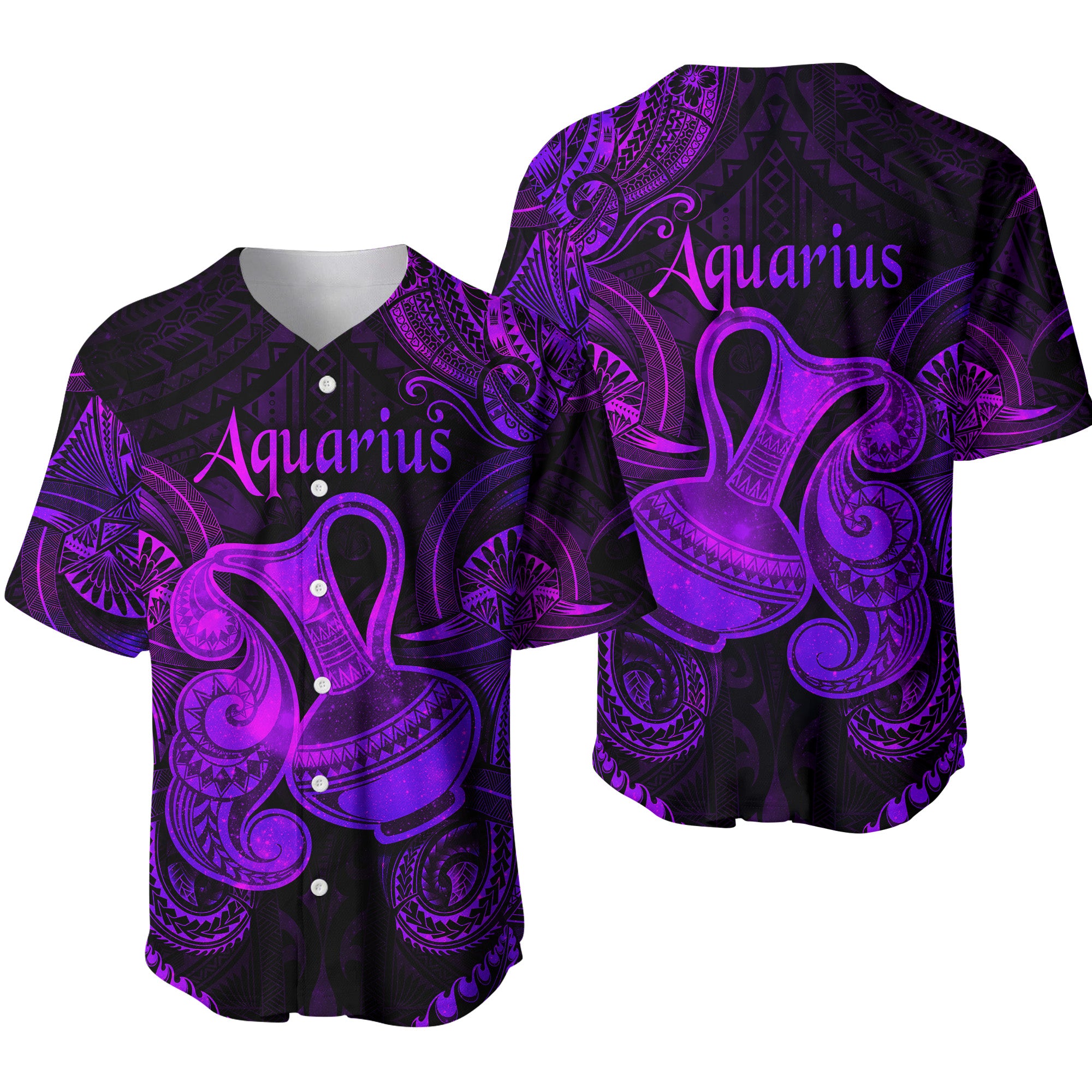 Aquarius Zodiac Polynesian Baseball Jersey Unique Style - Purple LT8 - Polynesian Pride