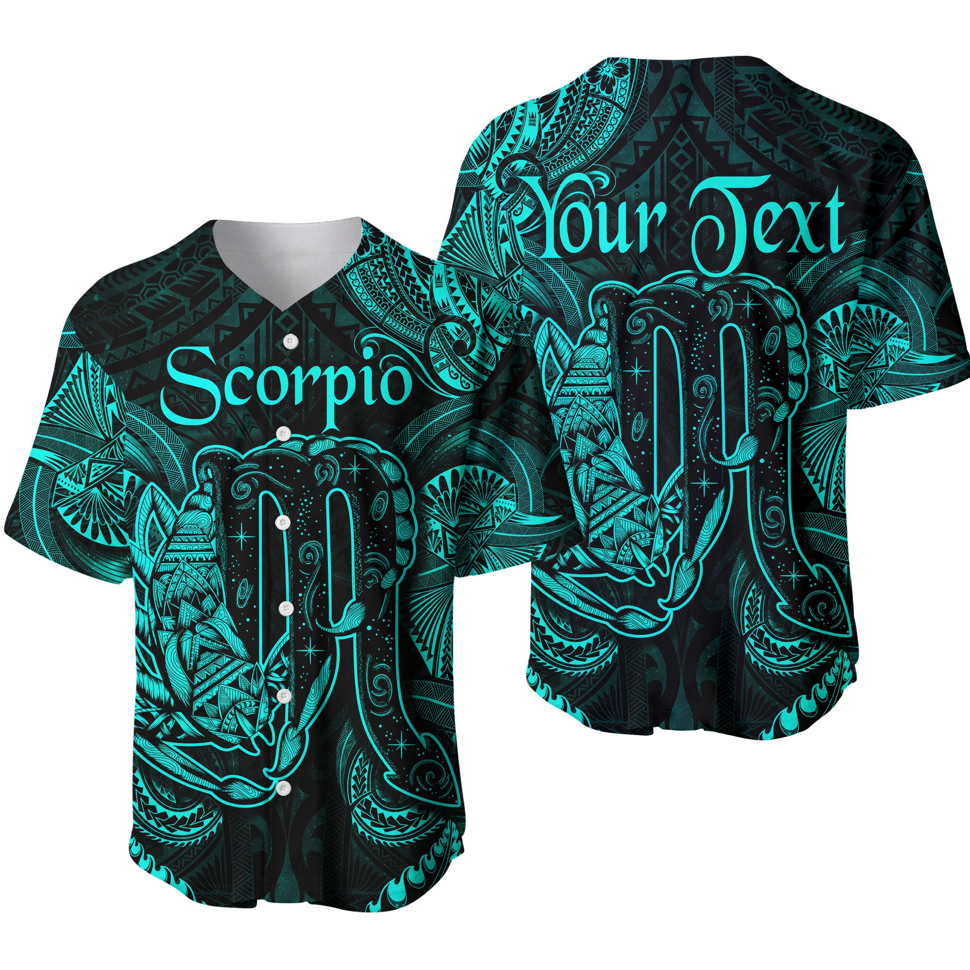 (Custom Personalised) Scorpio Zodiac Polynesian Baseball Jersey Unique Style - Turquoise LT8 - Polynesian Pride