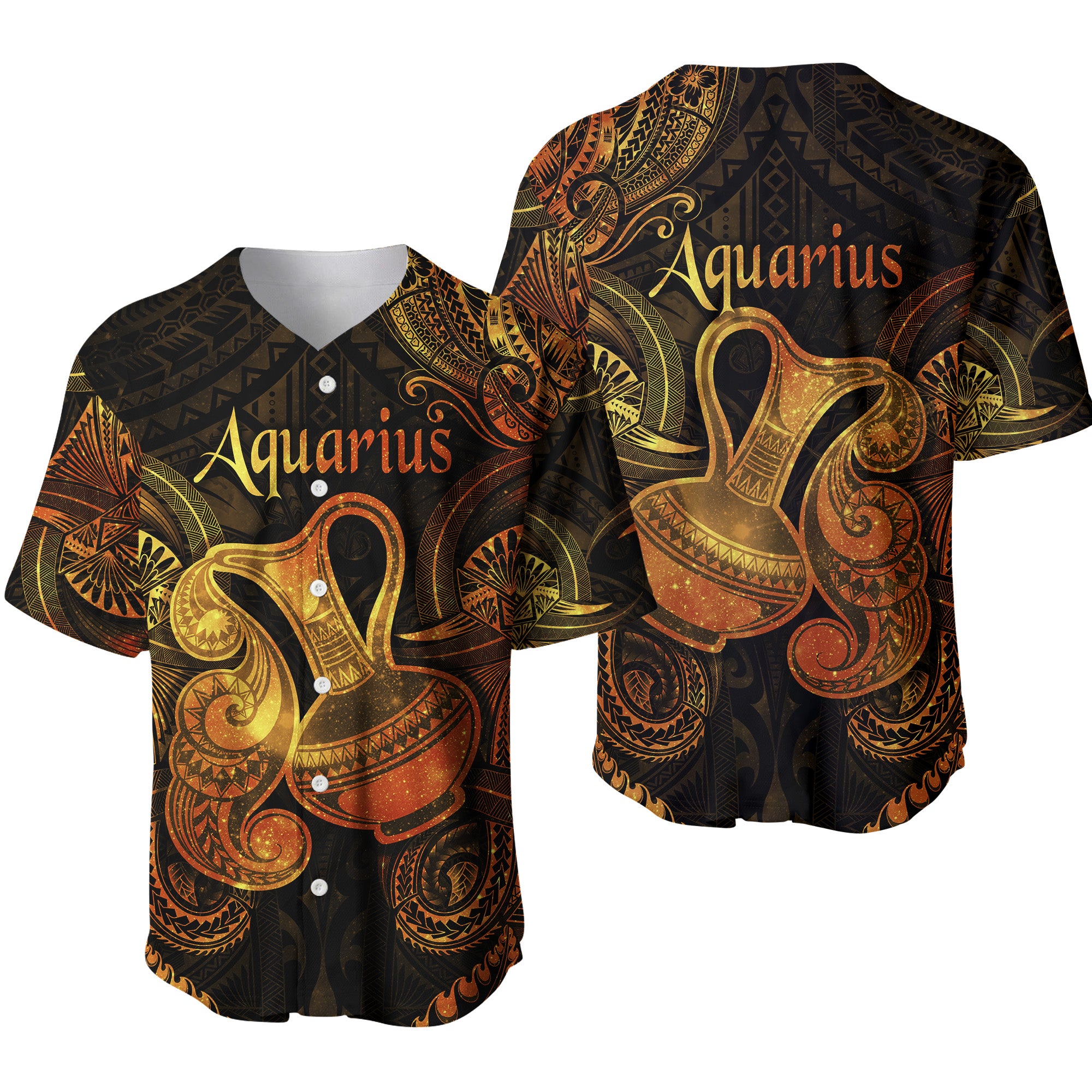 Aquarius Zodiac Polynesian Baseball Jersey Unique Style - Gold LT8 - Polynesian Pride